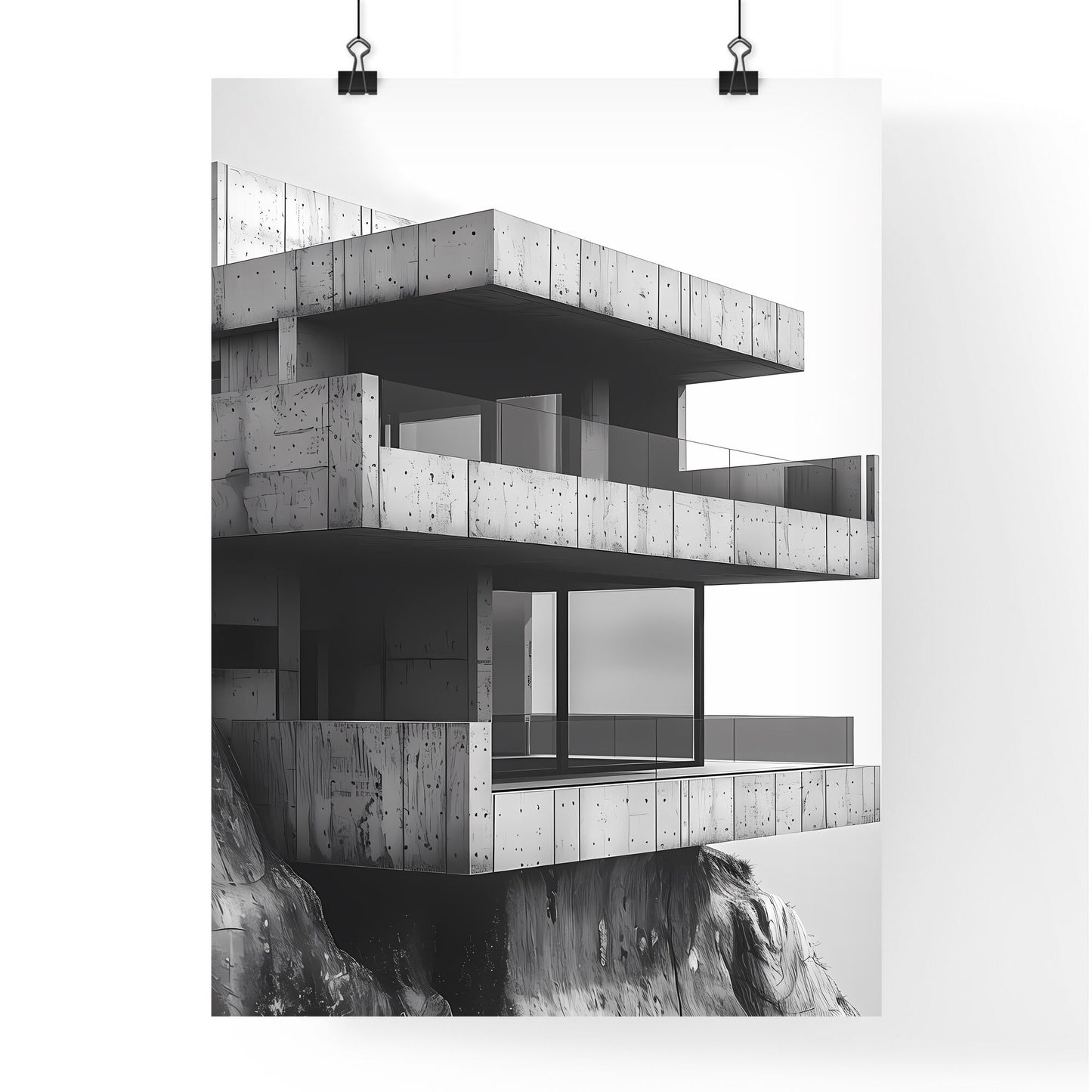 Luxury black and white cliff house painting with vibrant art focus and white background Default Title