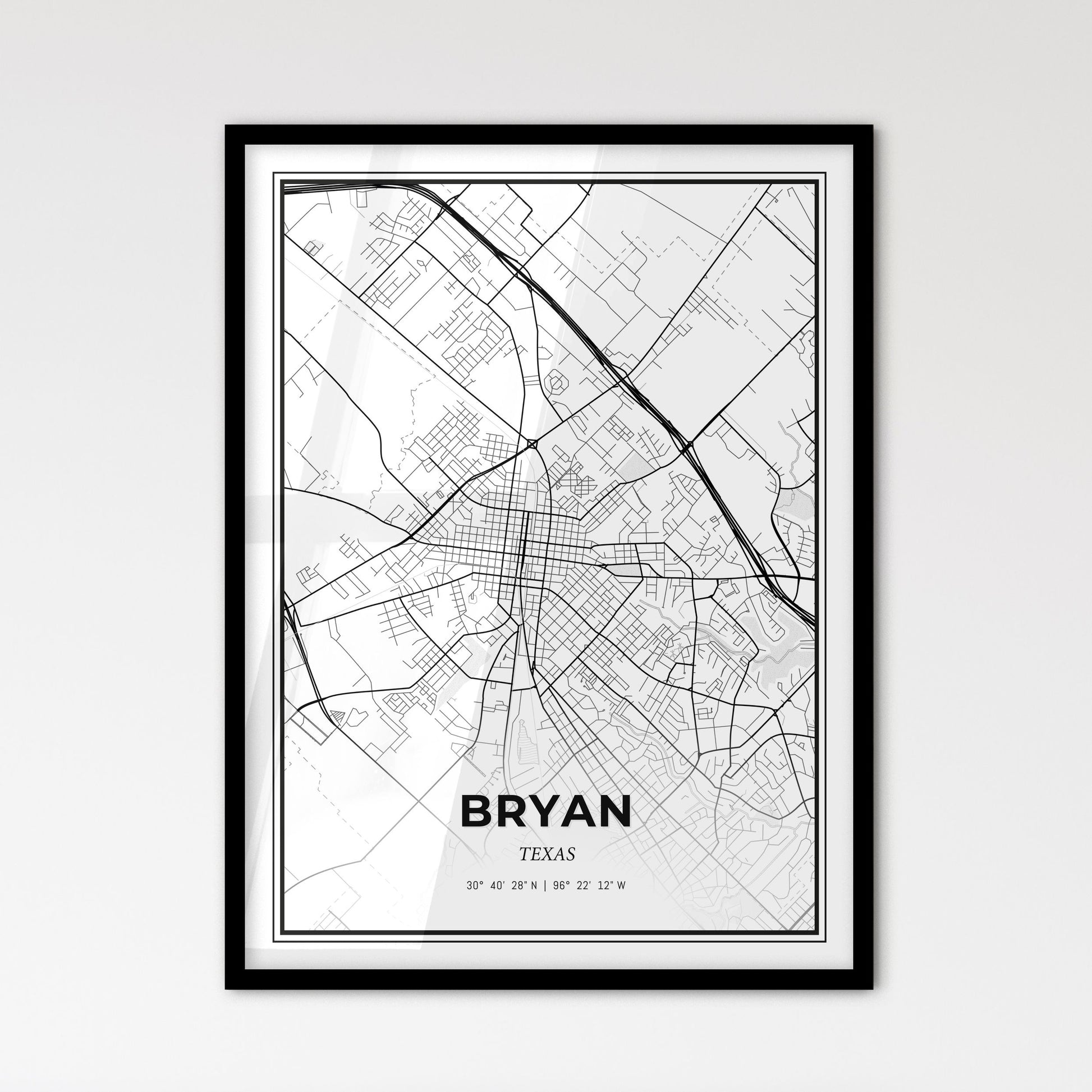 Bryan Texas - Scandinavian Style City Map for Modern Home Decor