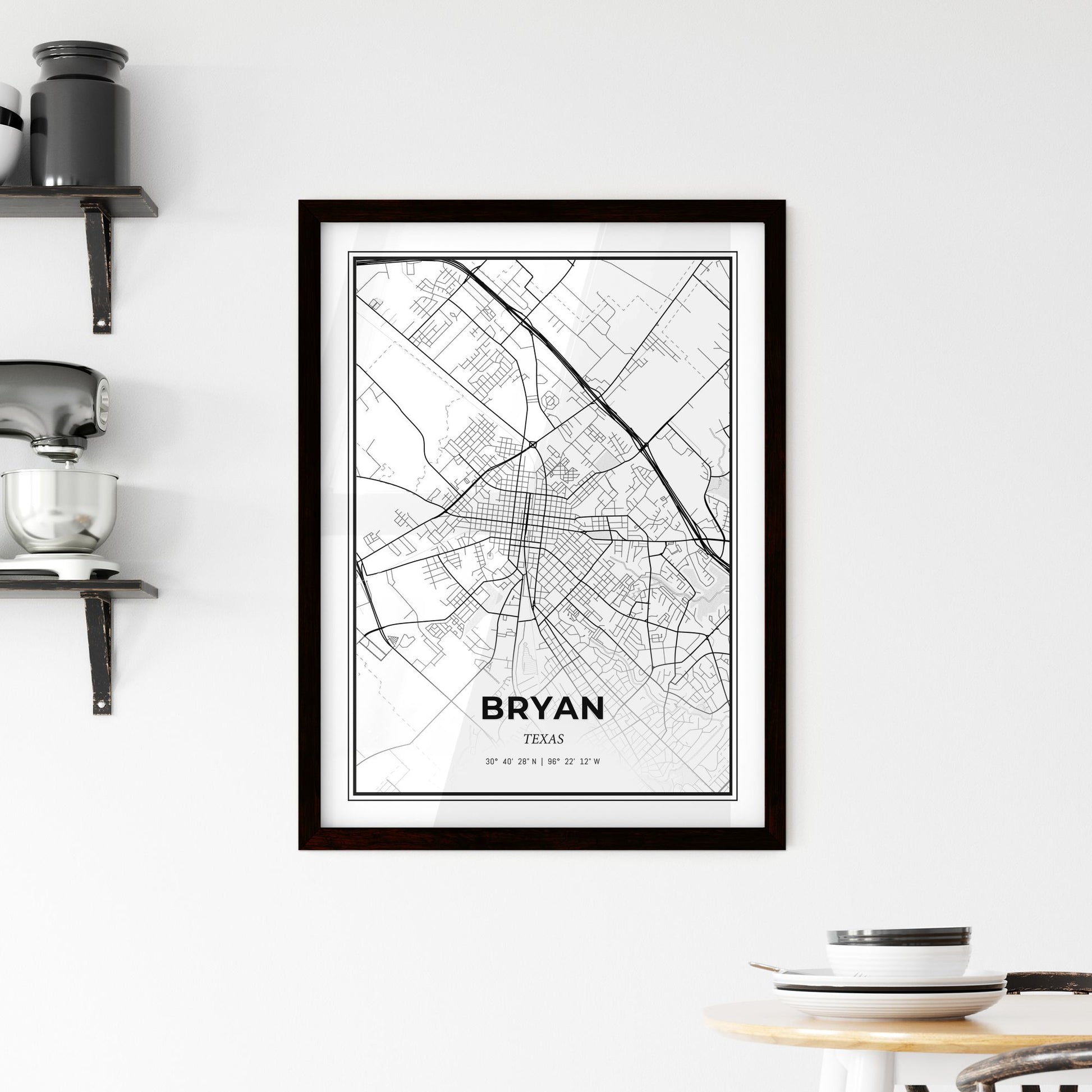 Bryan Texas - Minimal City Map