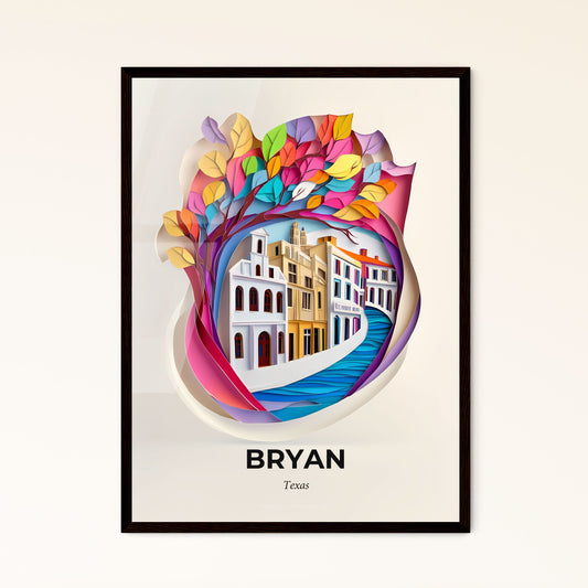 Vivid Bryan, Texas - a paper cut of a city with a river