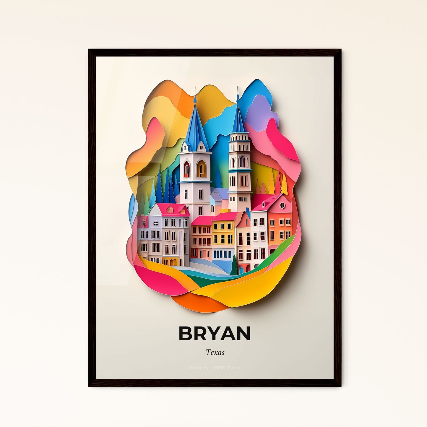 Vivid Bryan, Texas - a paper cut of a city with a church