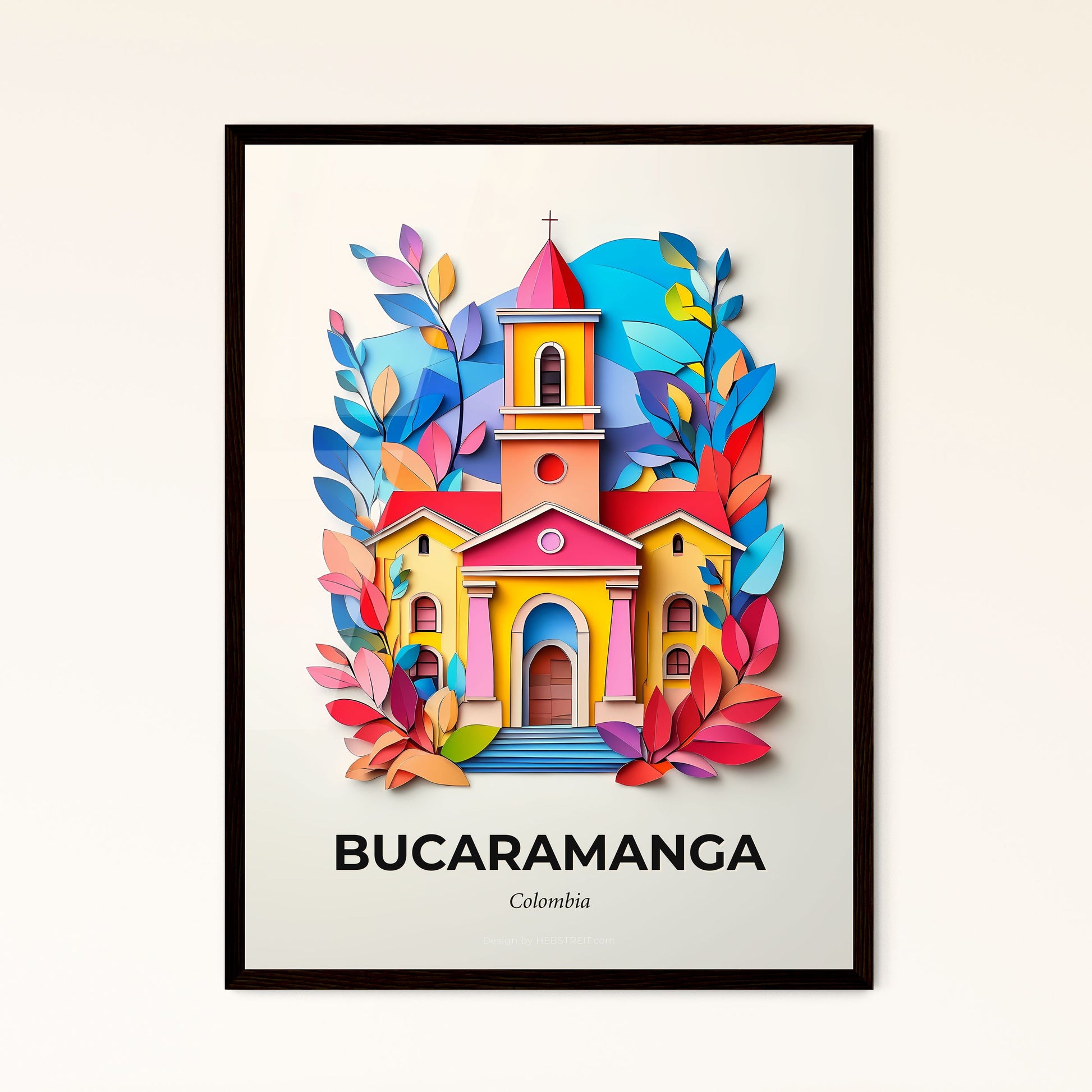 Vivid Bucaramanga, Colombia - a church with a clock tower surrounded by colorful leaves