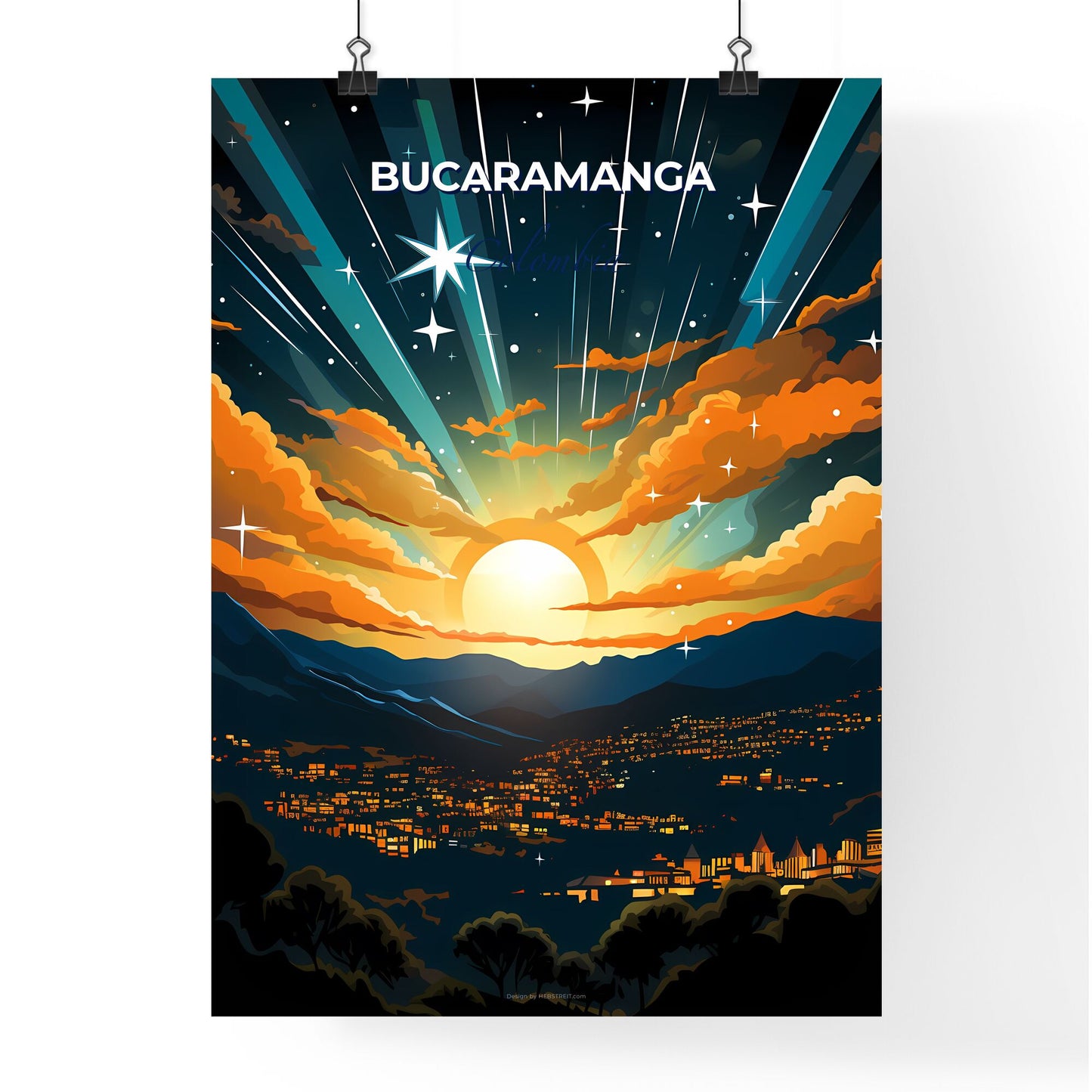 Pastel Skyline Of Bucaramanga City In Colombia During Sunset - Colorful Art Default Title