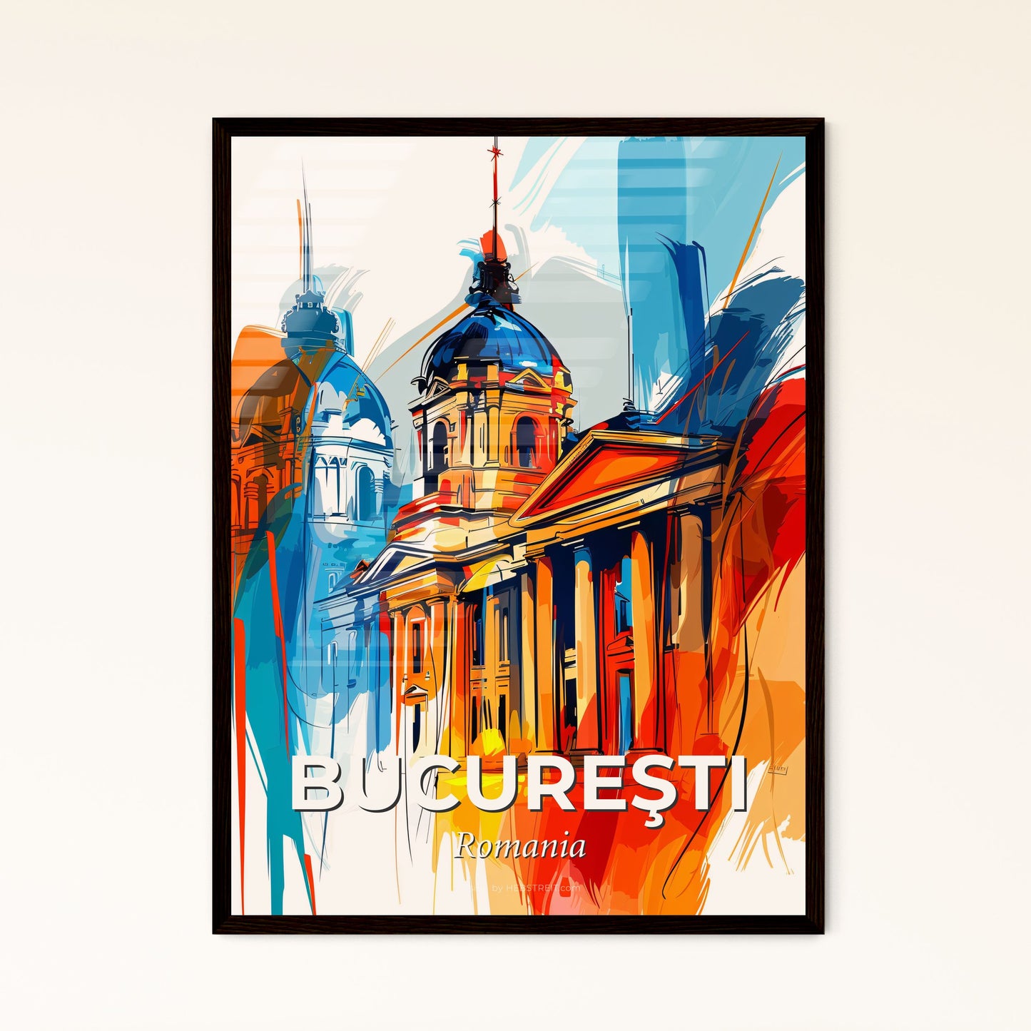 Vibrant Bucureşti, Romania - A Painting Of A Building