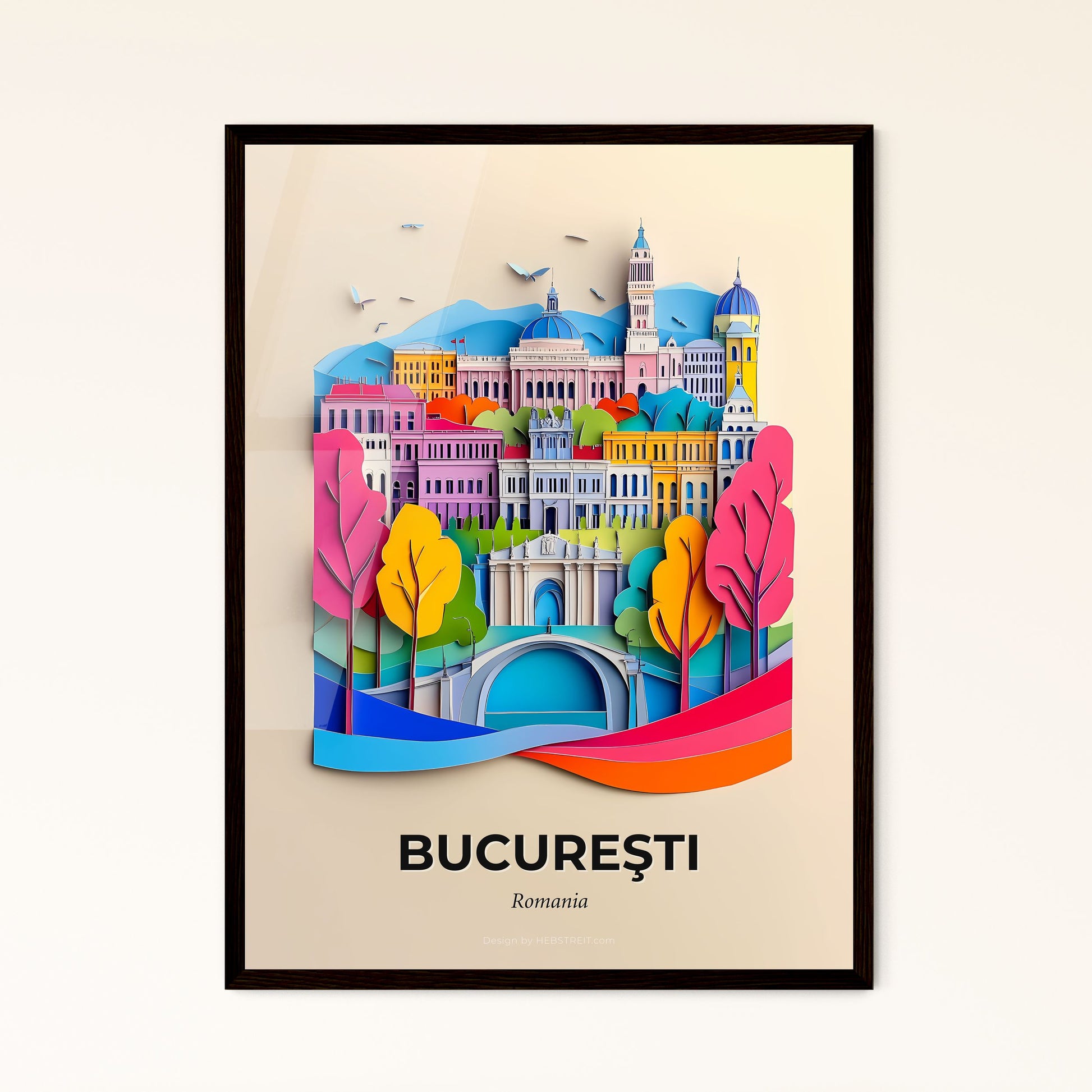 Vivid Bucharest, Romania - a paper cut of a city with a bridge