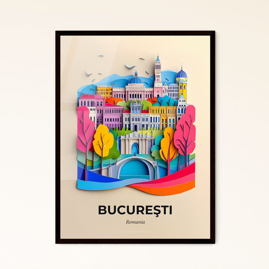 Vivid Bucharest, Romania - a paper cut of a city with a bridge