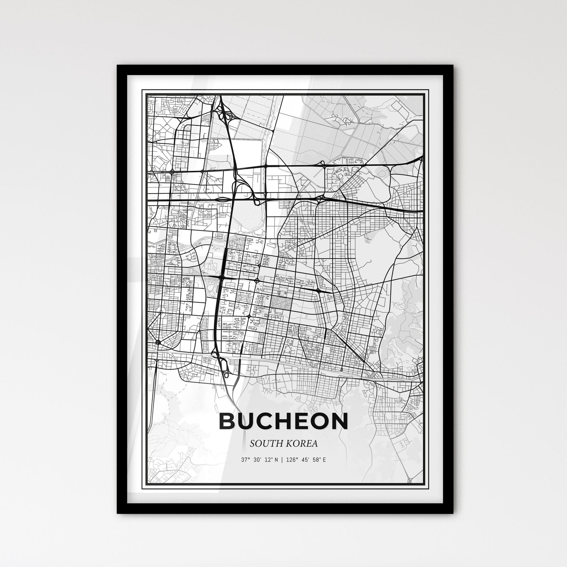 Bucheon South Korea - Scandinavian Style City Map for Modern Home Decor