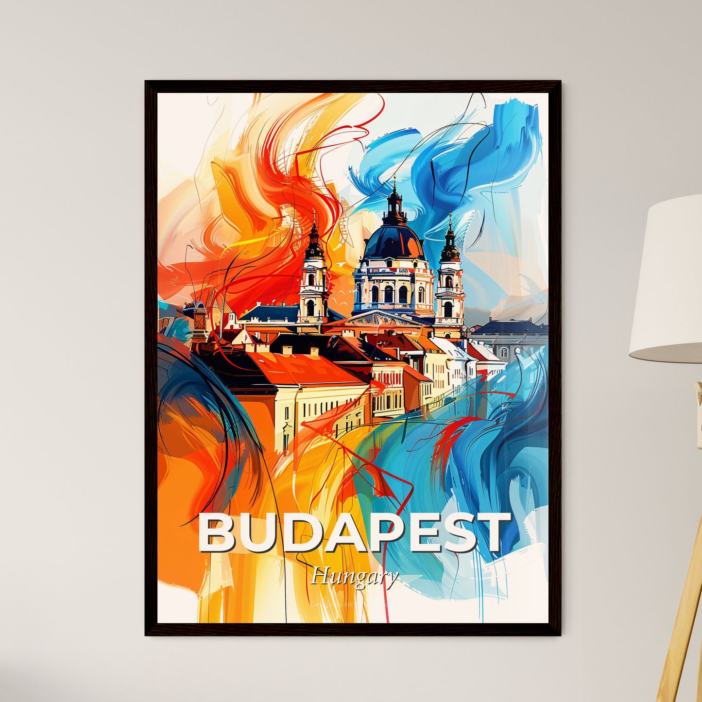 Vibrant Budapest, Hungary - A Colorful Painting Of A Building