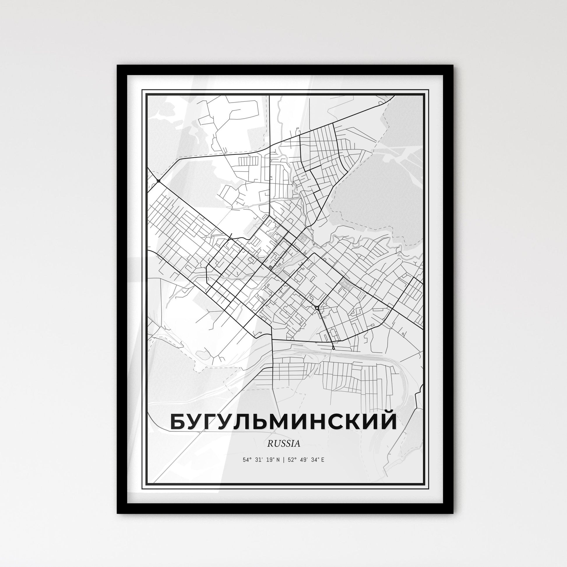 Bugulma Russia - Scandinavian Style City Map for Modern Home Decor