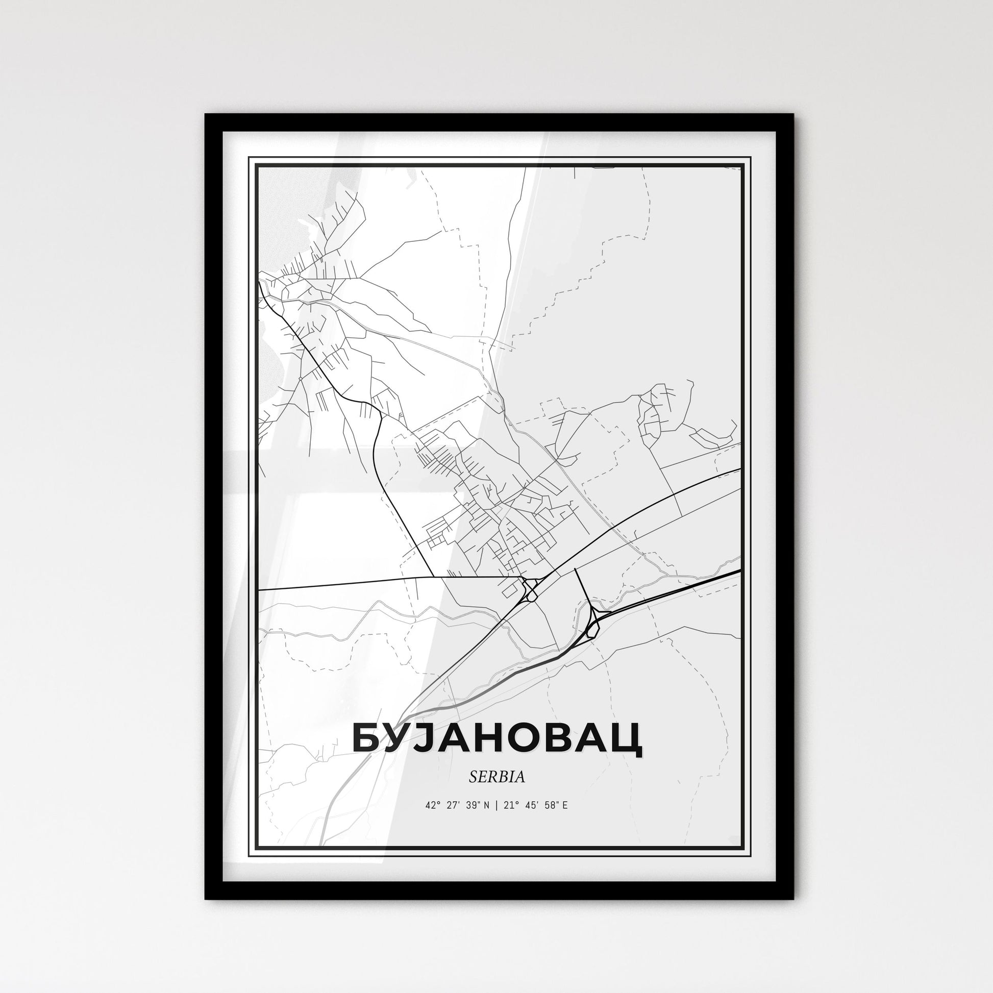 Bujanovac Serbia - Scandinavian Style City Map for Modern Home Decor