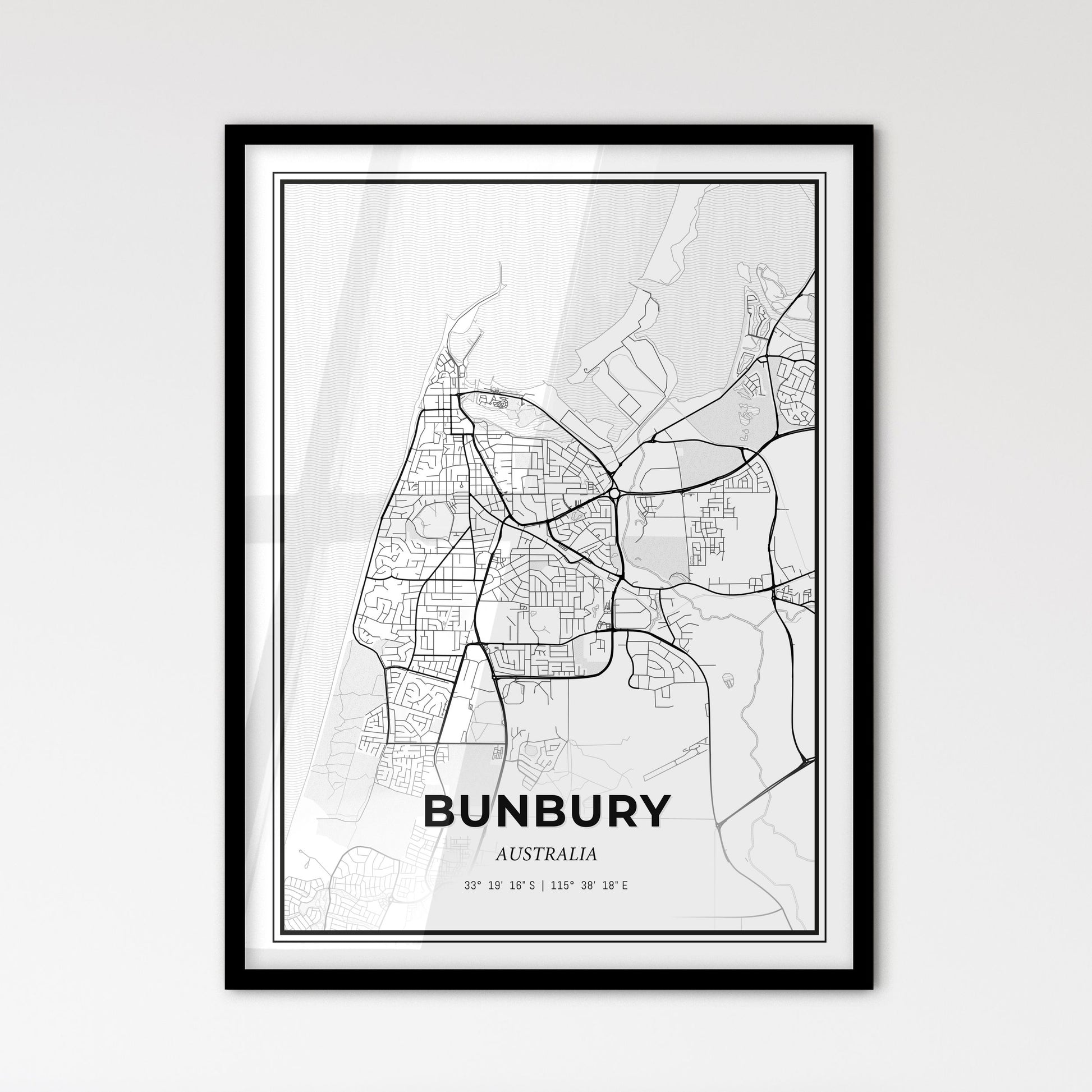 Bunbury Australia - Scandinavian Style City Map for Modern Home Decor