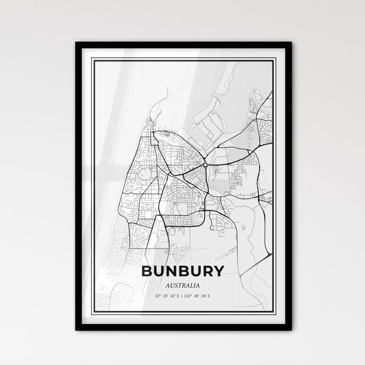 Bunbury Australia - Scandinavian Style City Map for Modern Home Decor