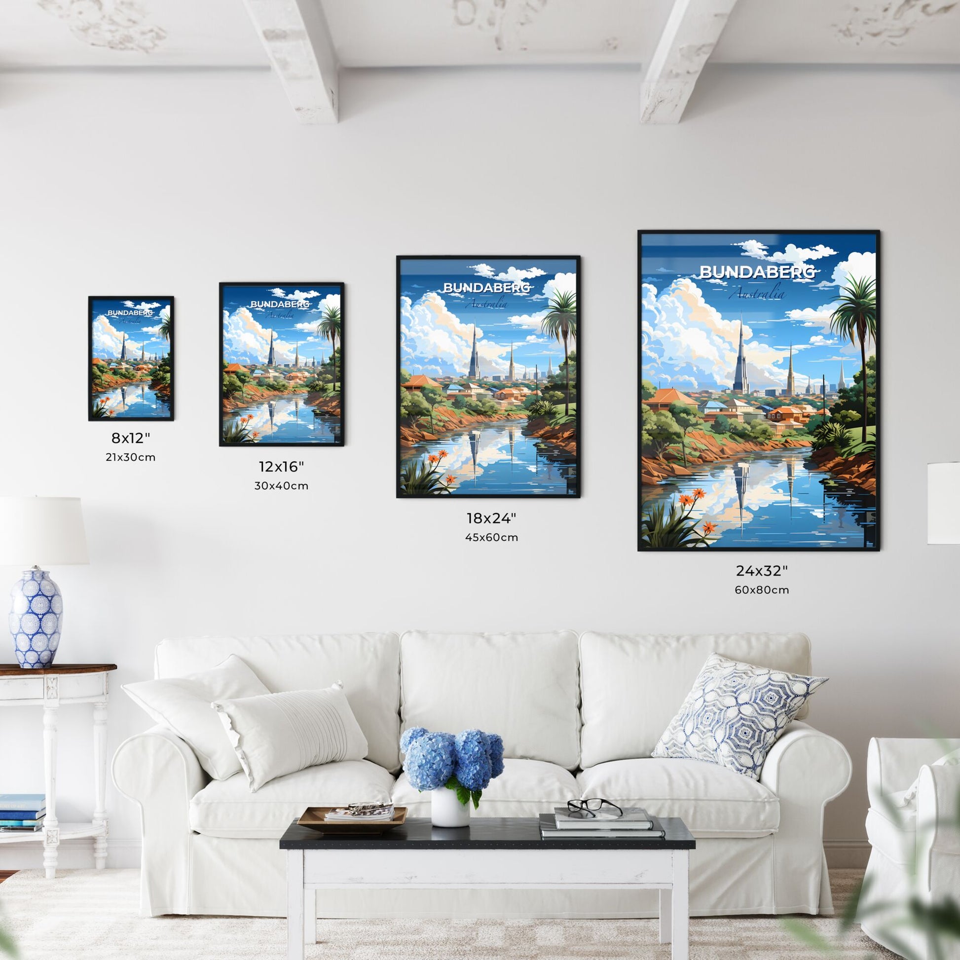 Abstract cityscape Riverfront art painting skyline cityscape trees buildings artwork Default Title