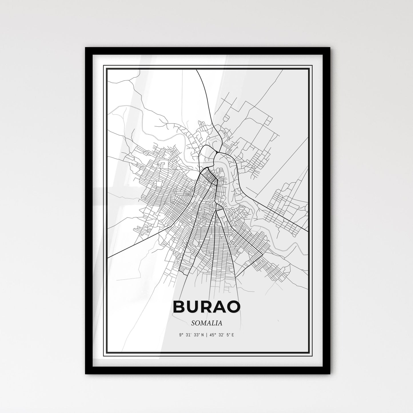 Burao Somalia - Scandinavian Style City Map for Modern Home Decor