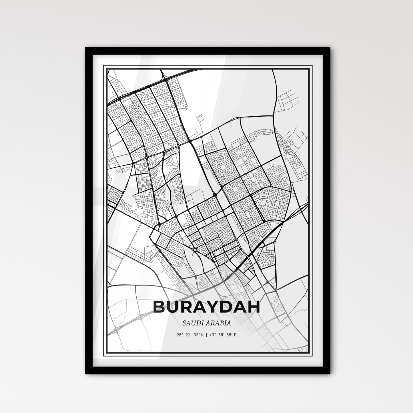 Buraydah Saudi Arabia - Scandinavian Style City Map for Modern Home Decor