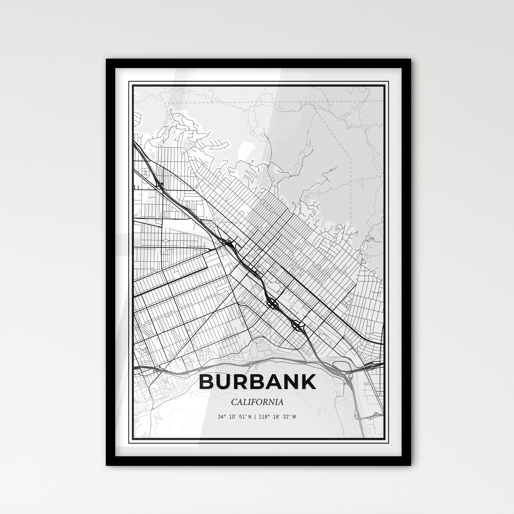 Burbank California - Scandinavian Style City Map for Modern Home Decor