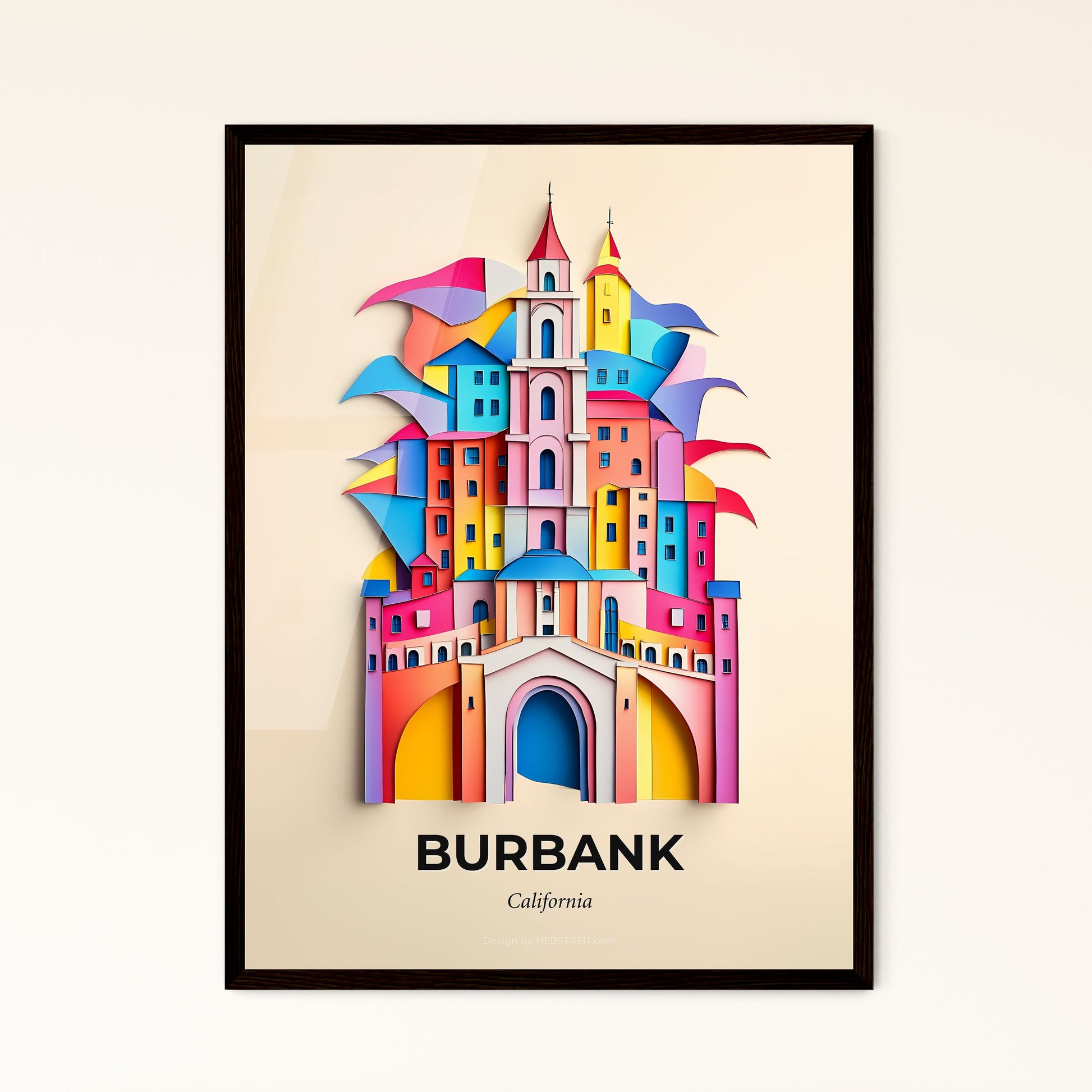 Vivid Burbank, California - a colorful castle with a clock tower on top