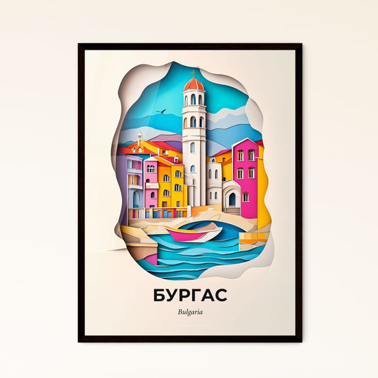 Vivid Burgas, Bulgaria - a paper cut of a city with a boat