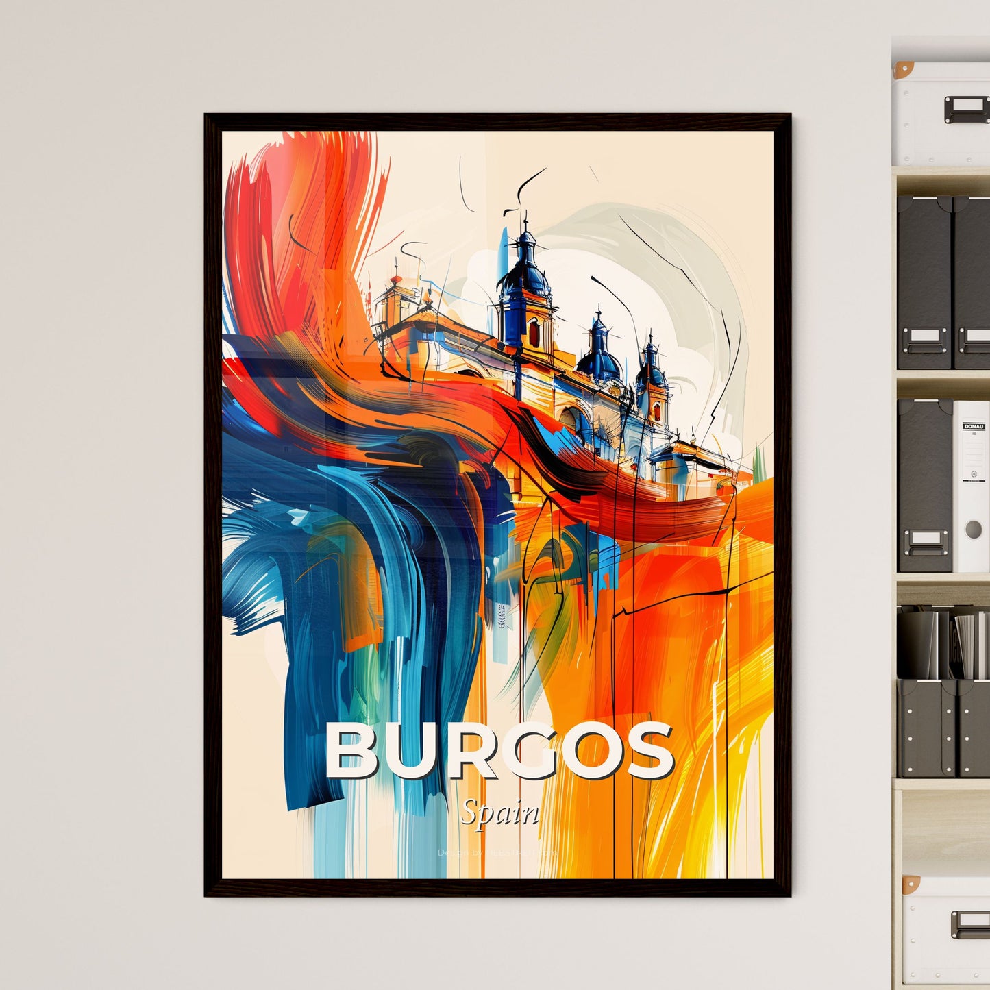 Vibrant Burgos, Spain - A Painting Of A Building With A Colorful Brushstroke