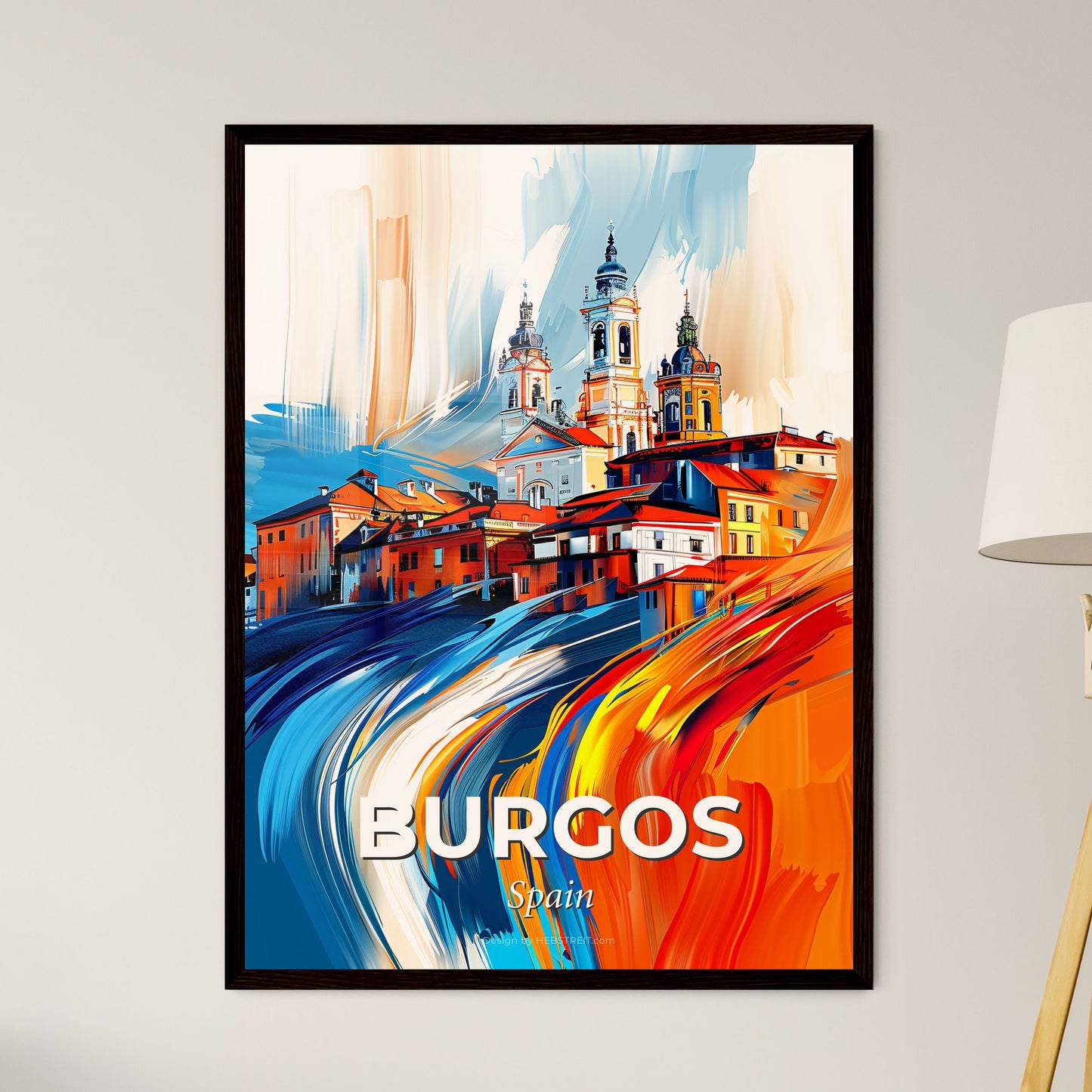 Vibrant Burgos, Spain - A Colorful Painting Of A Town