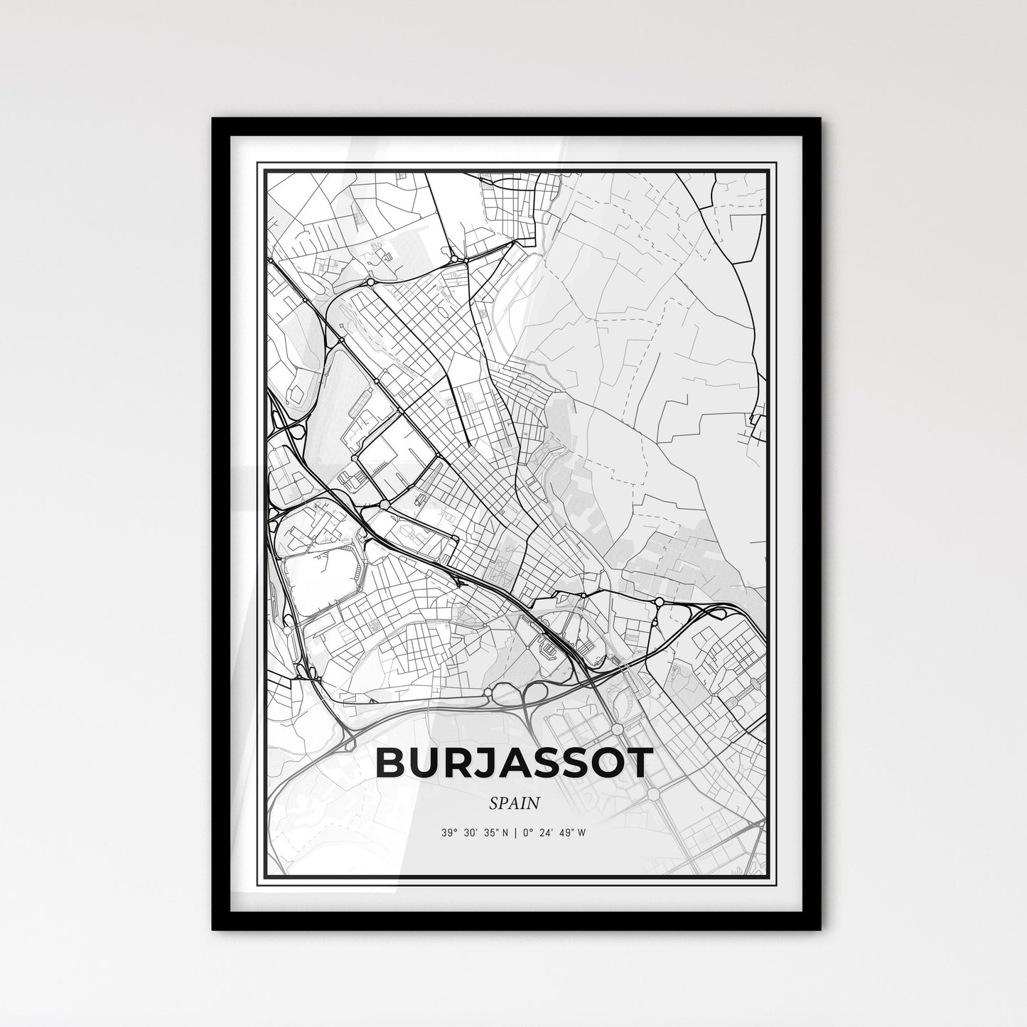 Burjassot Spain - Scandinavian Style City Map for Modern Home Decor