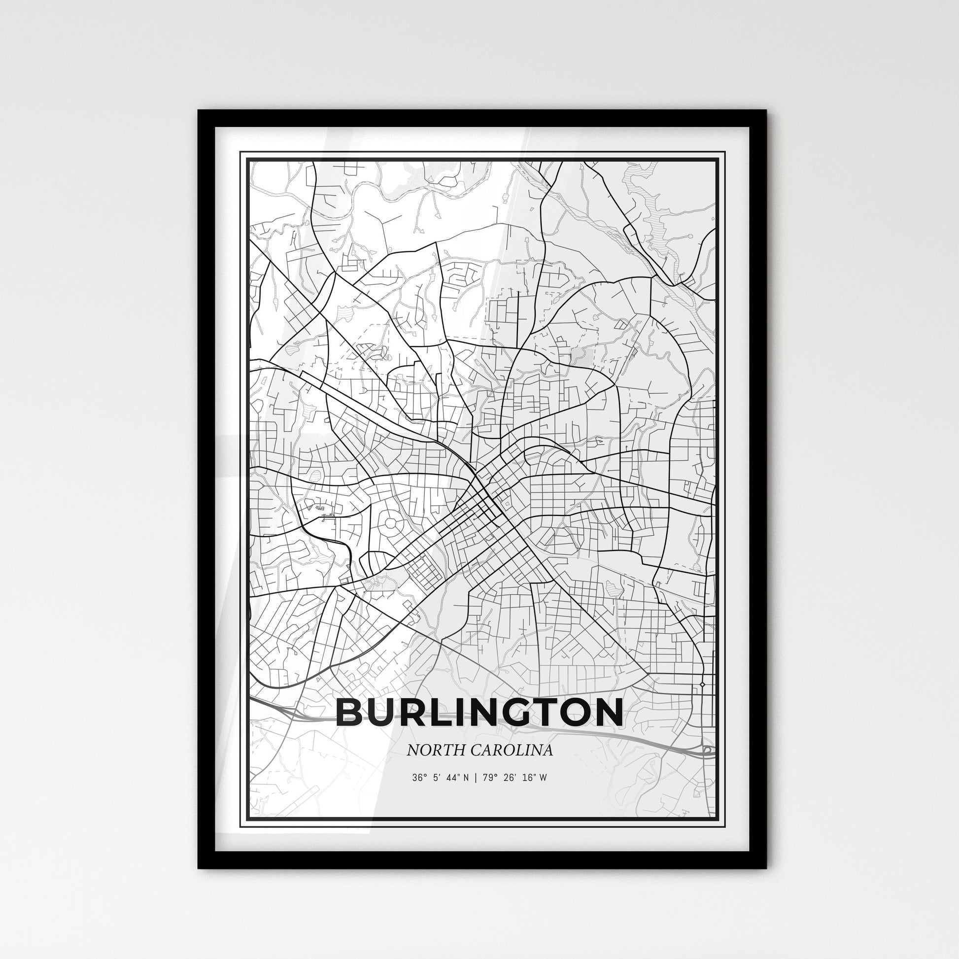 Burlington North Carolina - Scandinavian Style City Map for Modern Home Decor