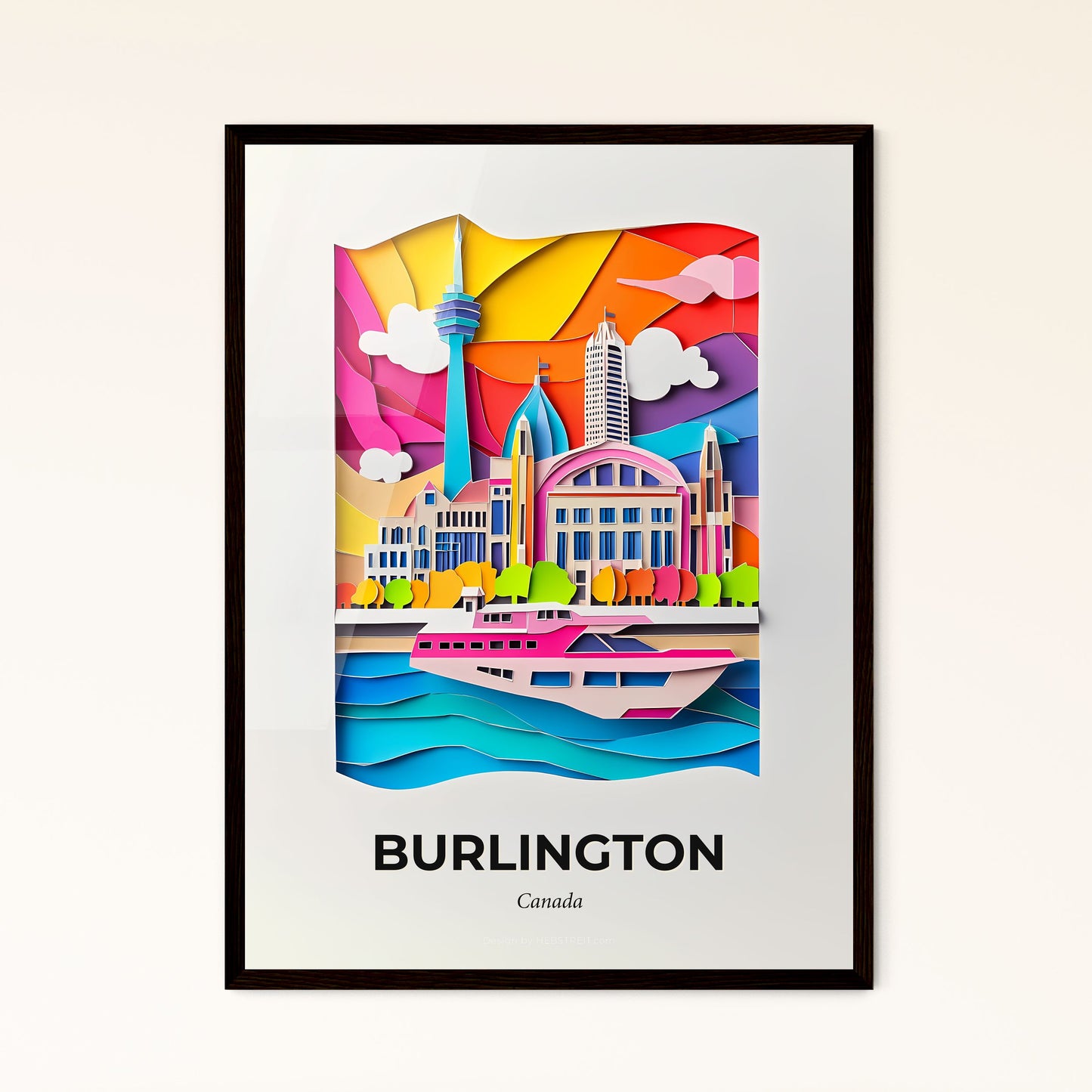 Vivid Burlington, Canada - a paper cut of a city with a train