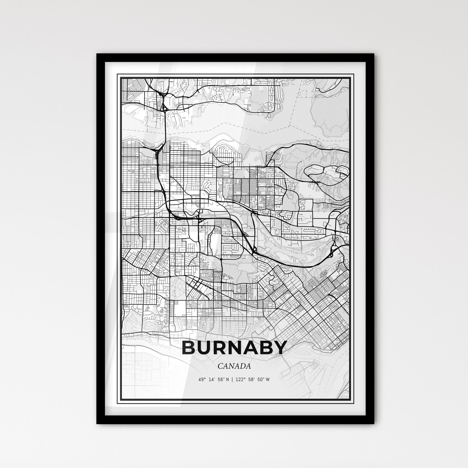 Burnaby Canada - Scandinavian Style City Map for Modern Home Decor