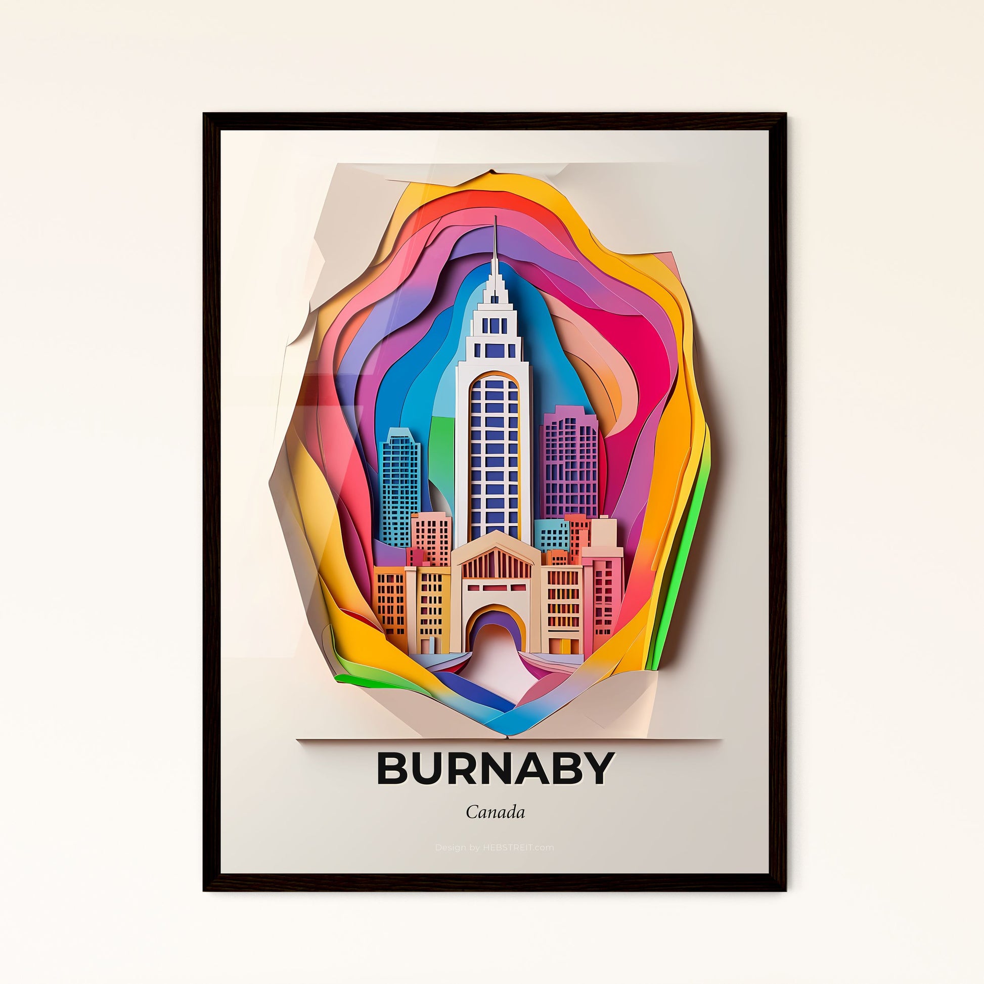 Vivid Burnaby, Canada - a paper cut of a city with a rainbow colored background