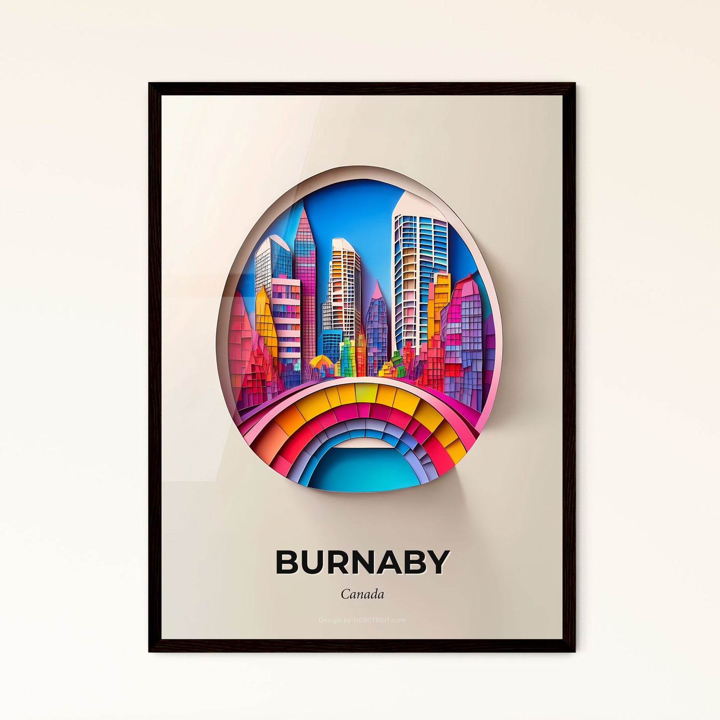 Vivid Burnaby, Canada - a colorful cityscape is displayed in a circular cutout