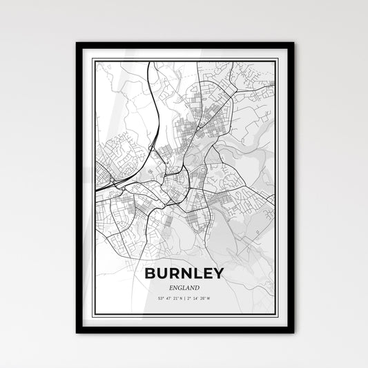 Burnley England - Scandinavian Style City Map for Modern Home Decor