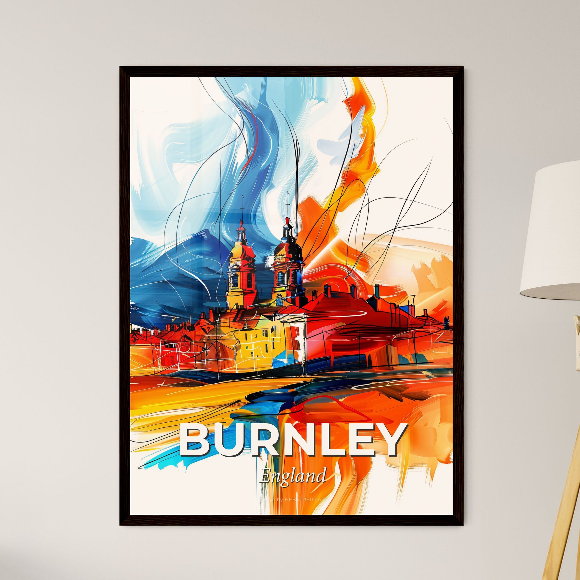 Vibrant Burnley, England - A Painting Of A Building With A Colorful Smoke