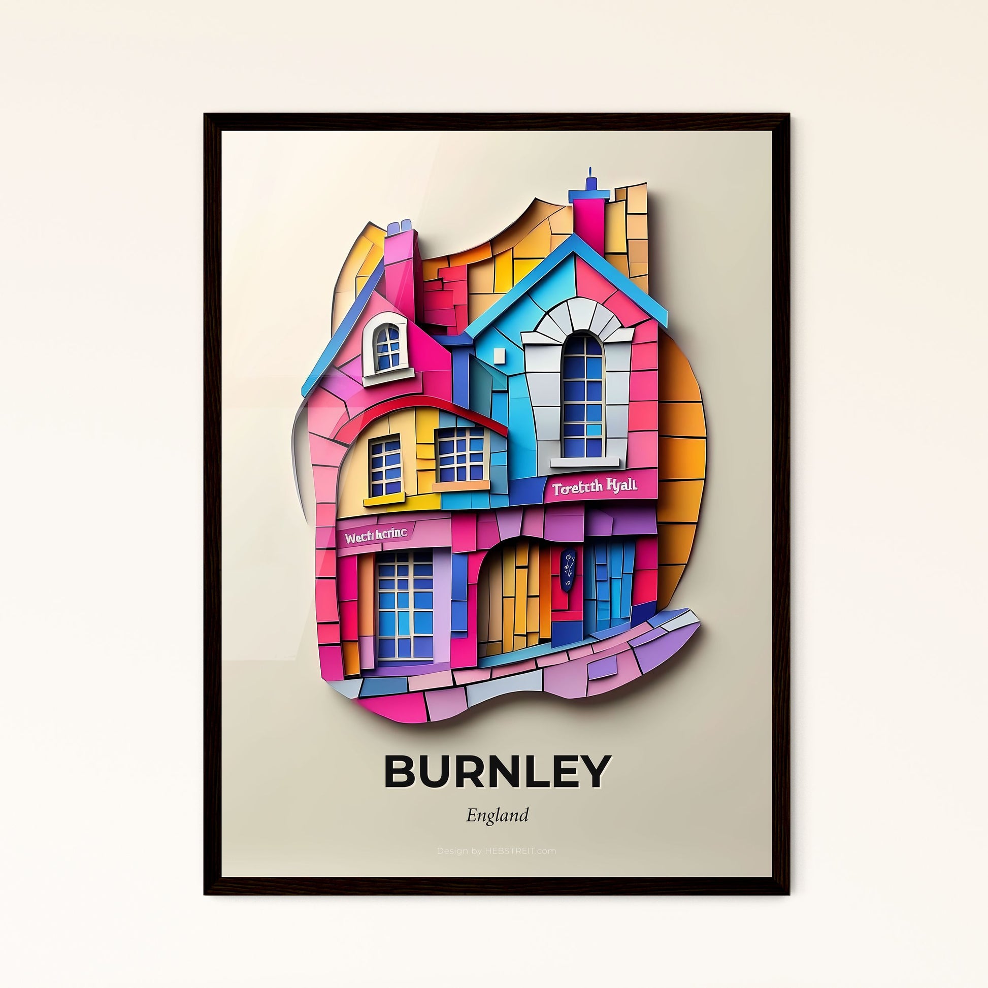 Vivid Burnley, England - a colorful building made of paper with windows