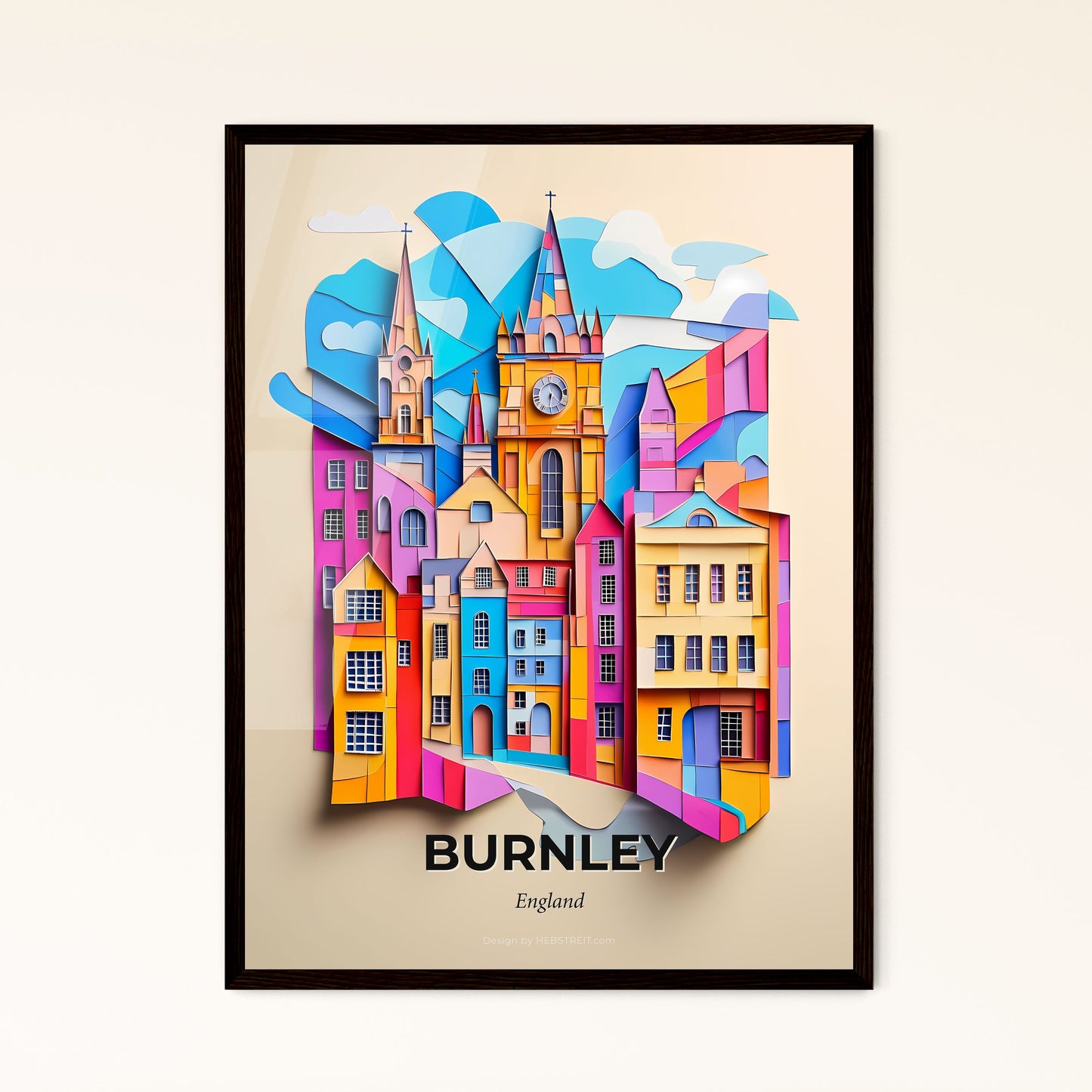 Vivid Burnley, England - a colorful city with a clock on the top of it