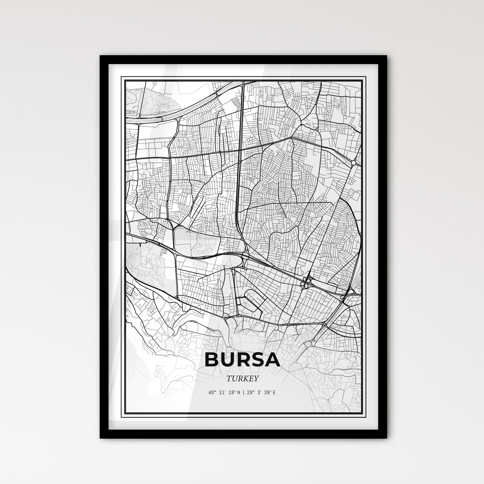 Bursa Turkey - Scandinavian Style City Map for Modern Home Decor