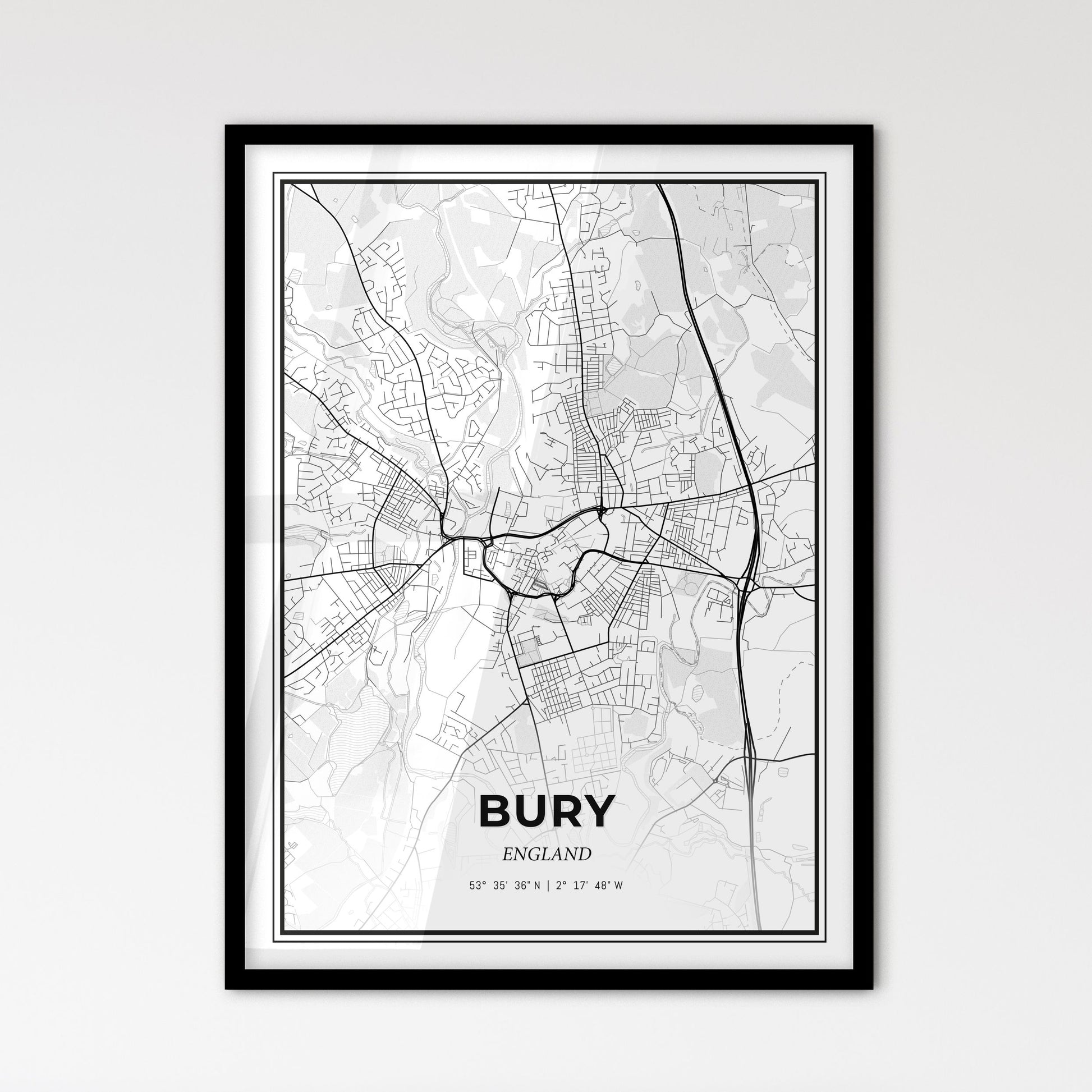 Bury England - Scandinavian Style City Map for Modern Home Decor