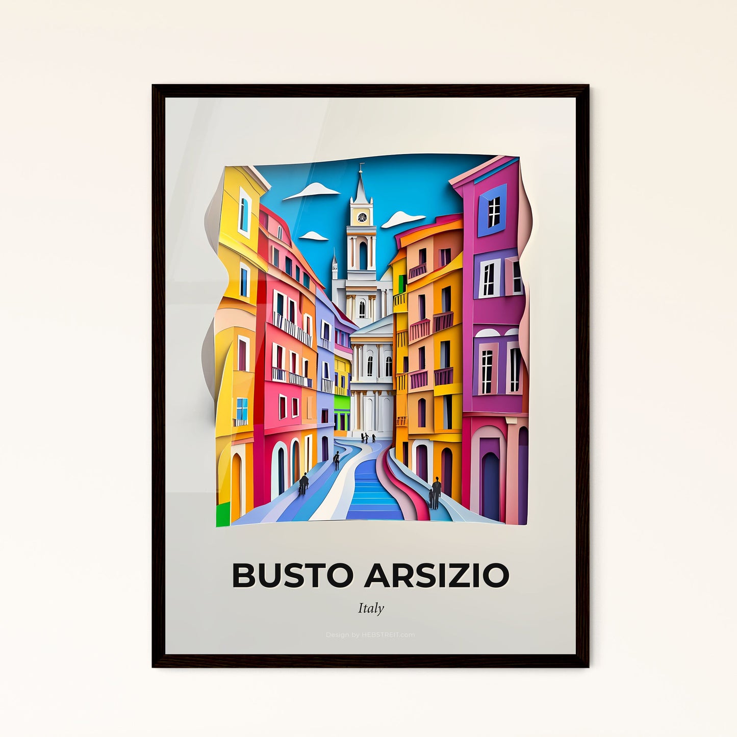 Vivid Busto Arsizio, Italy - a colorful city street with a clock tower