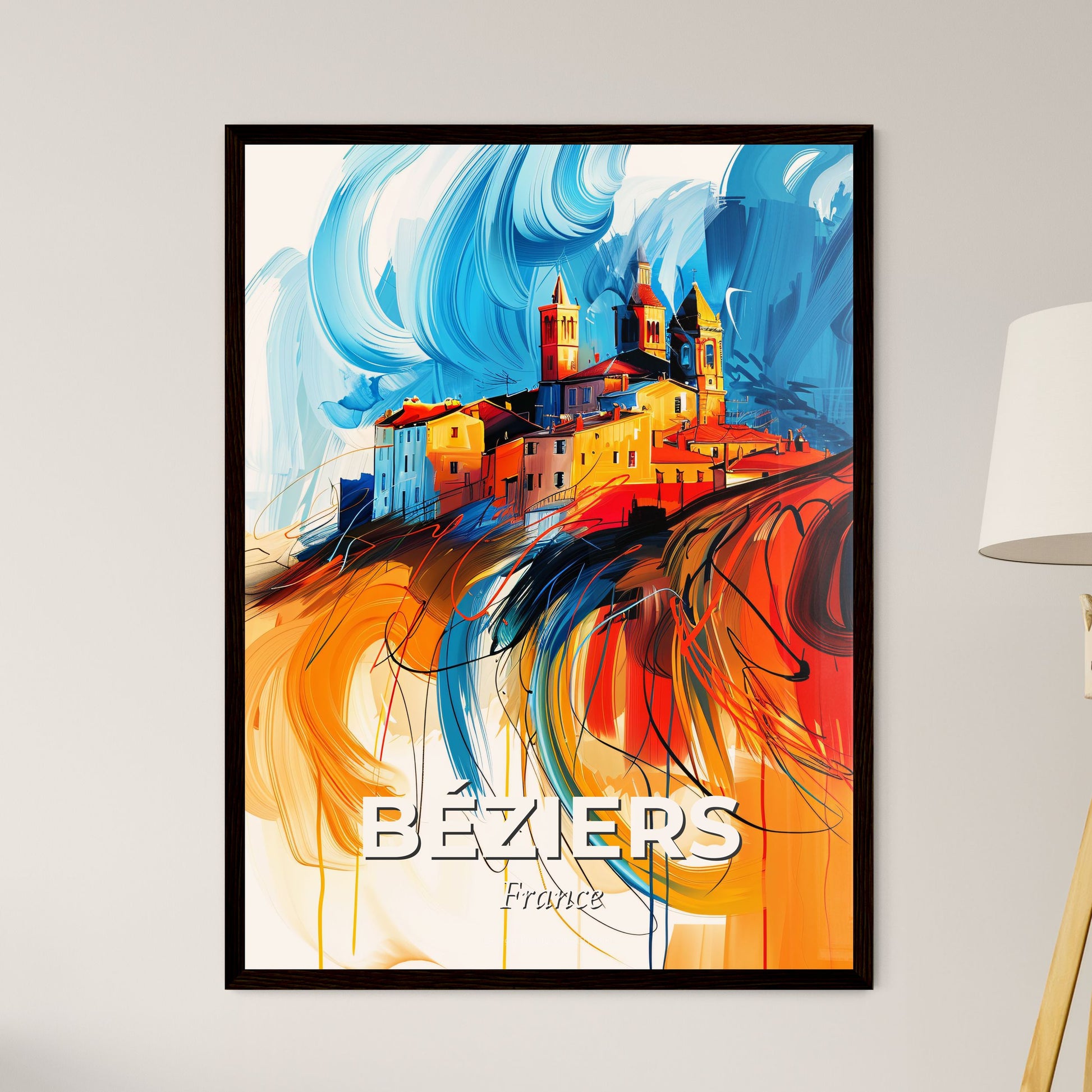 Vibrant Béziers, France - A Painting Of A Town