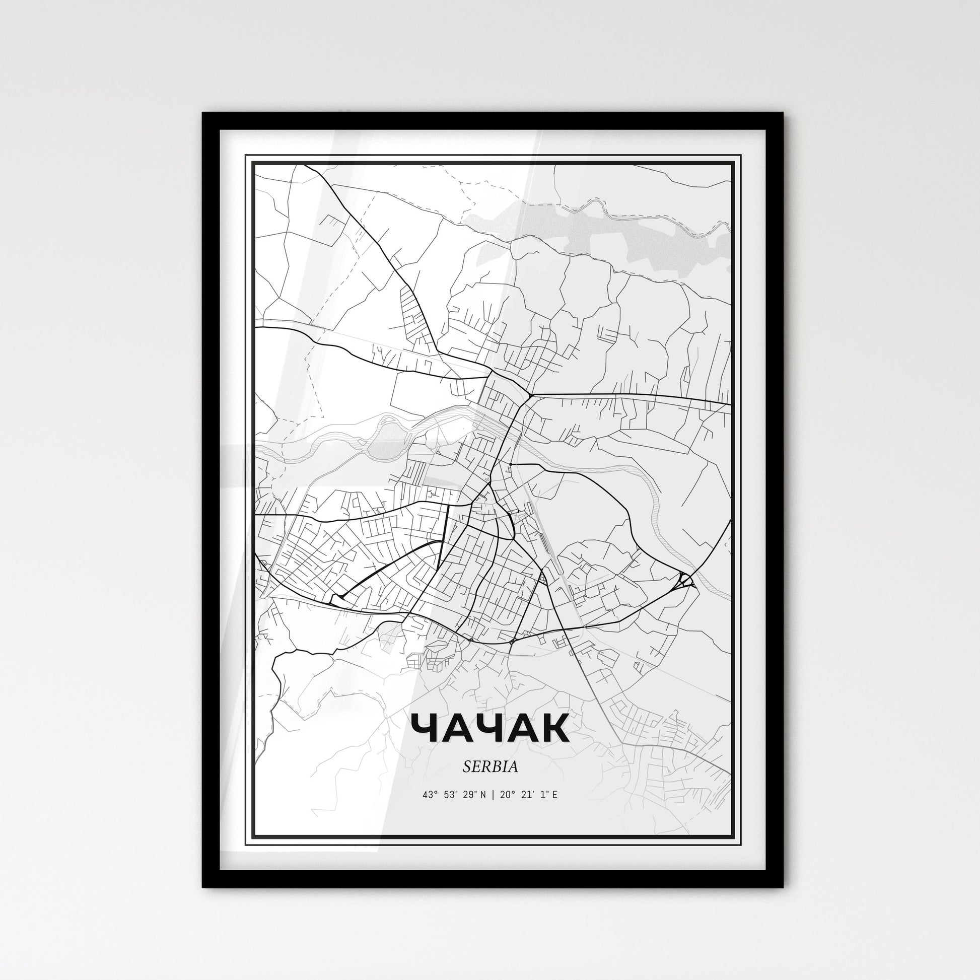 Čačak Serbia - Scandinavian Style City Map for Modern Home Decor