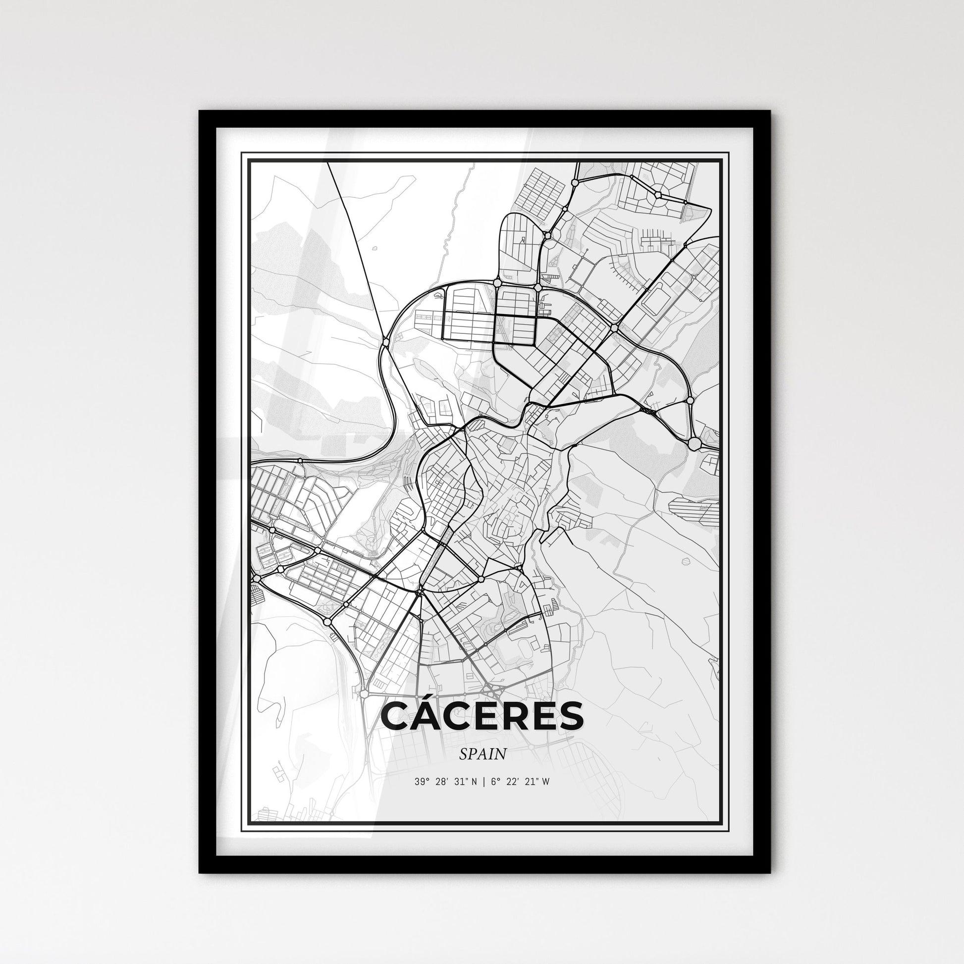 Cáceres Spain - Scandinavian Style City Map for Modern Home Decor