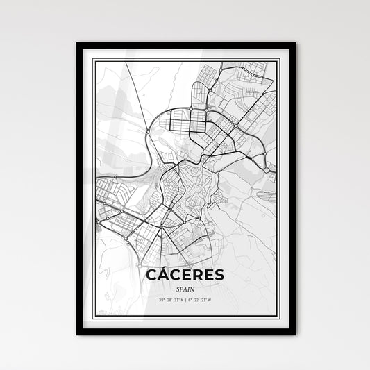 Cáceres Spain - Scandinavian Style City Map for Modern Home Decor