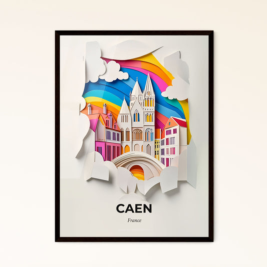 Vivid Caen, France - a paper cut of a city with a rainbow