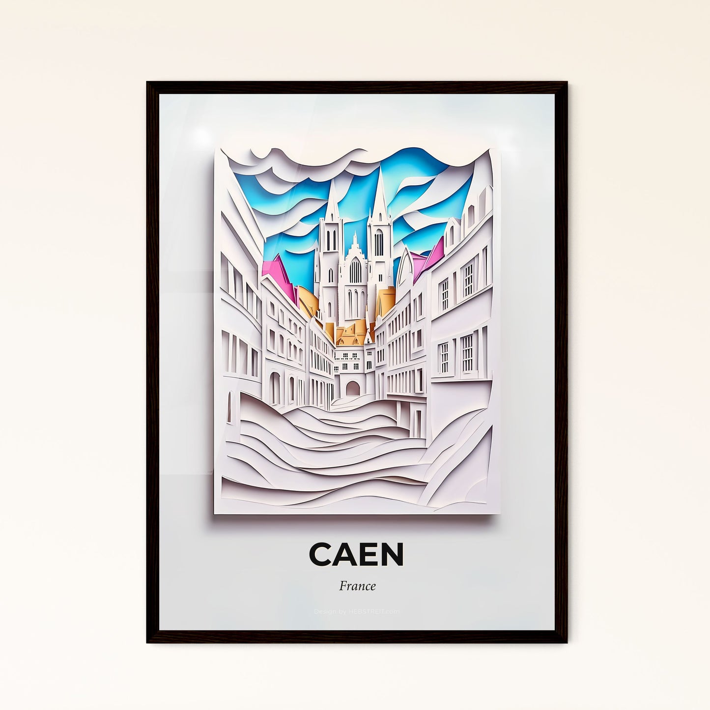 Vivid Caen, France - a paper cut of a city with a clock tower