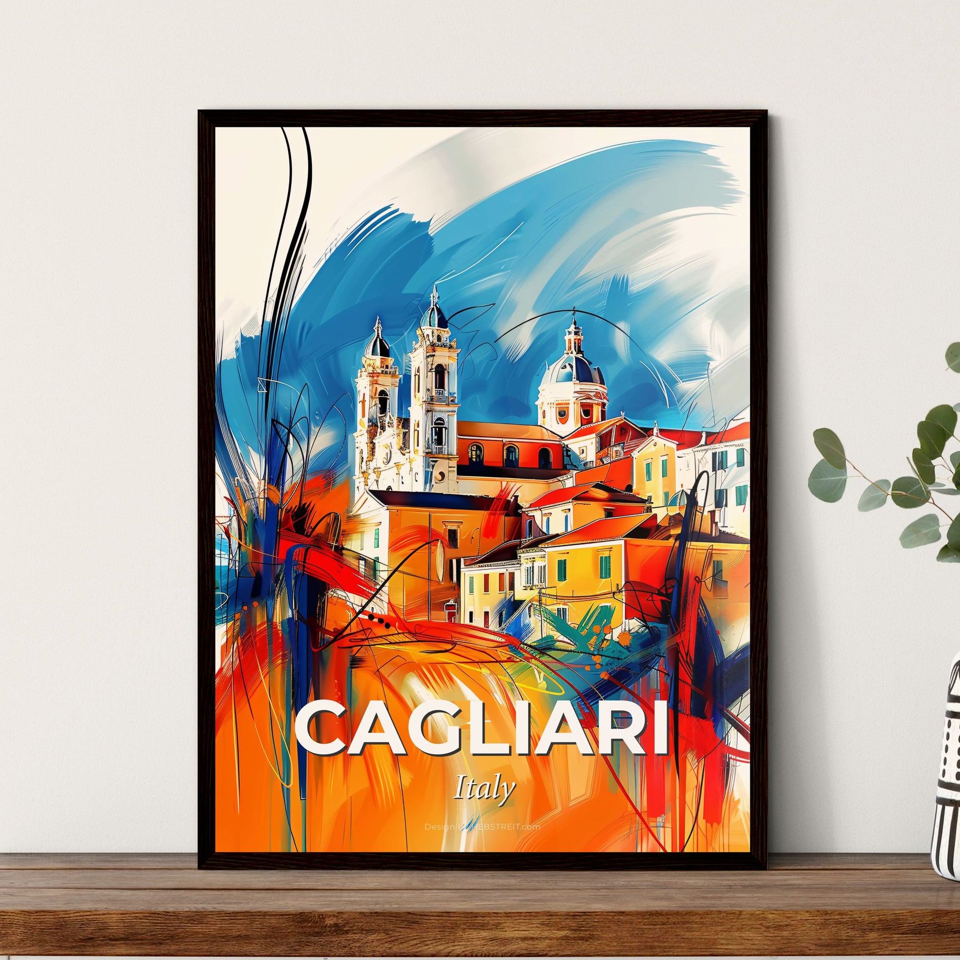 Vibrant Cagliari, Italy - A Colorful Painting Of A Town