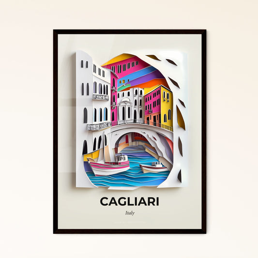 Vivid Cagliari, Italy - a paper cut of a boat on a river