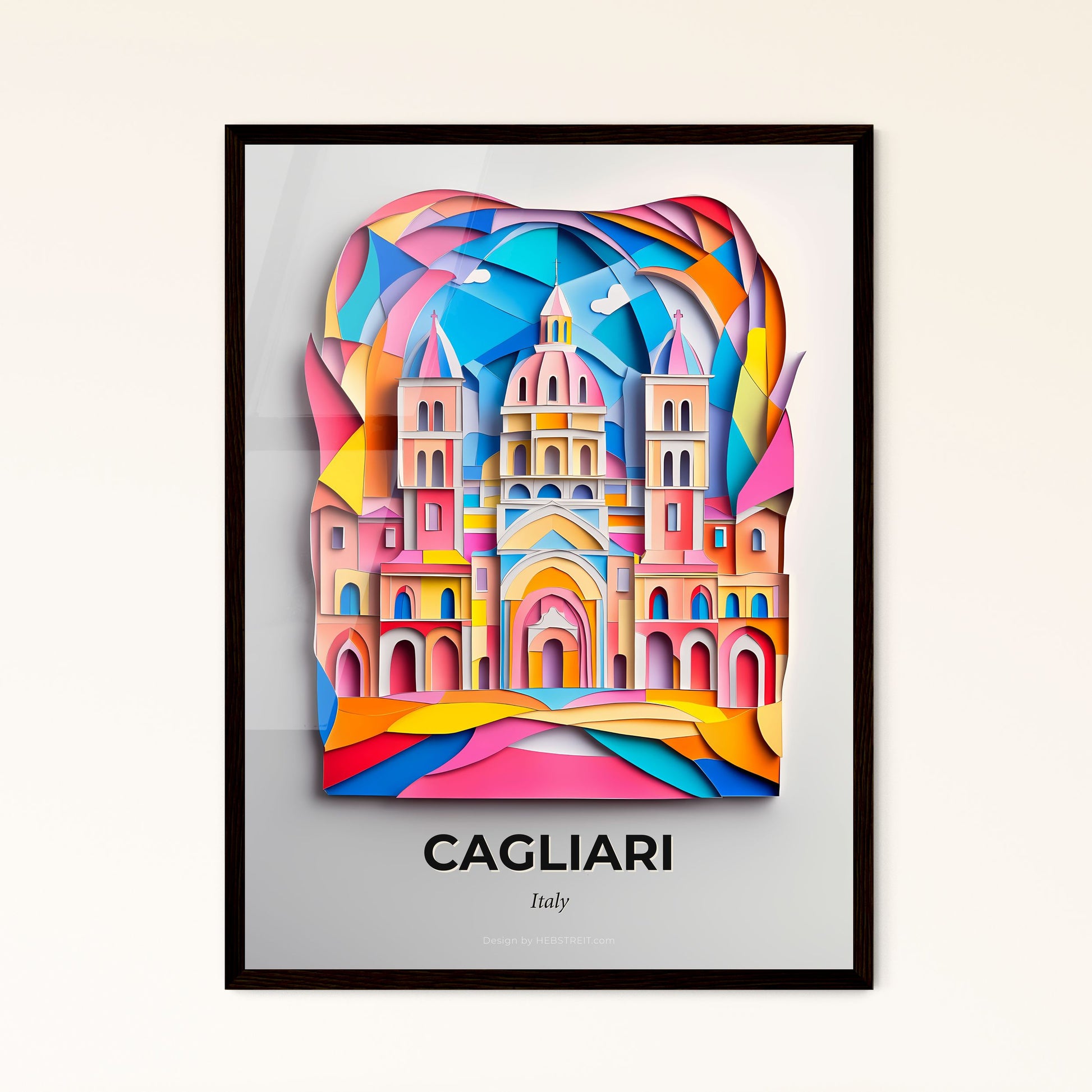 Vivid Cagliari, Italy - a colorful paper cut of a church