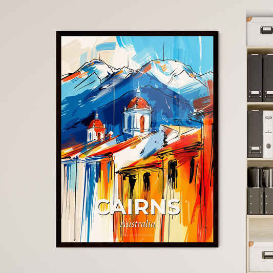 Vibrant Cairns, Australia - A Painting Of A Building With A Mountain In The Background