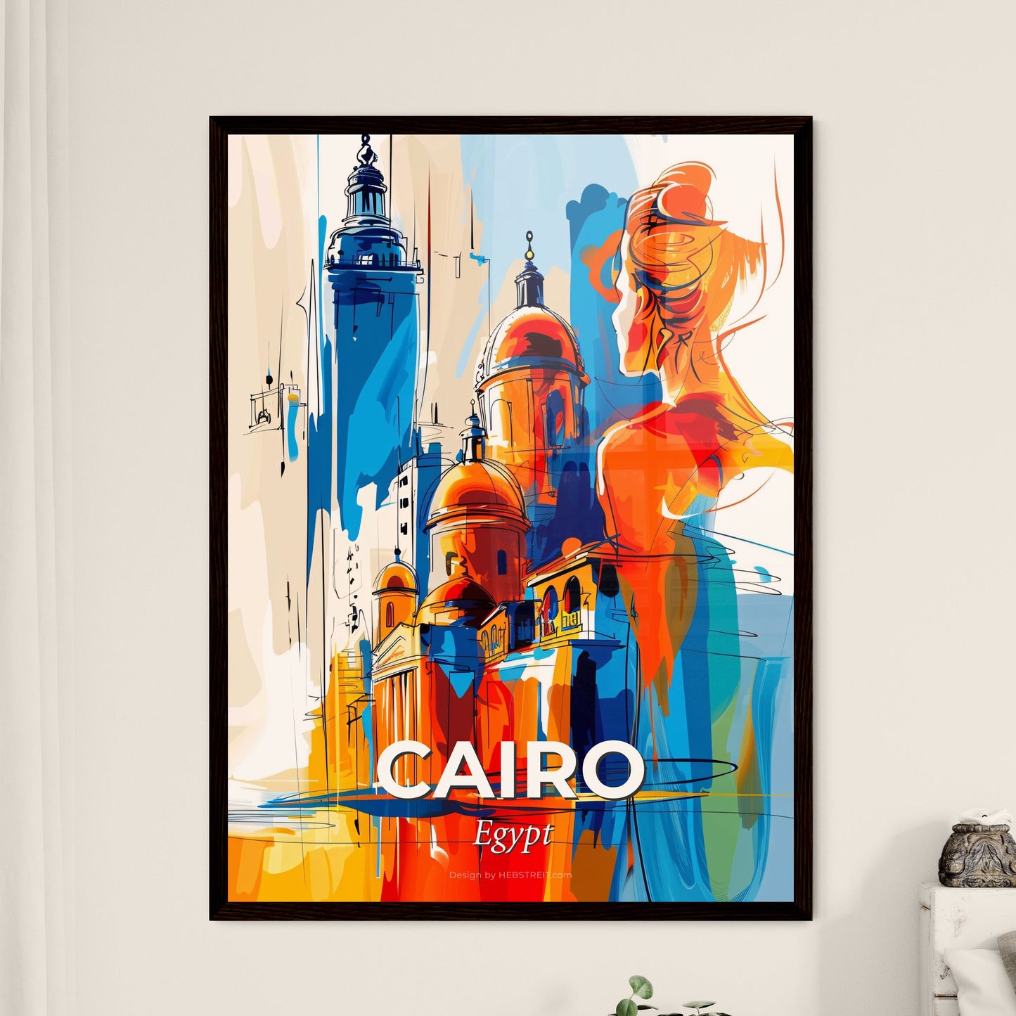 Vibrant Cairo, Egypt - A Painting Of A Woman Looking At A Building