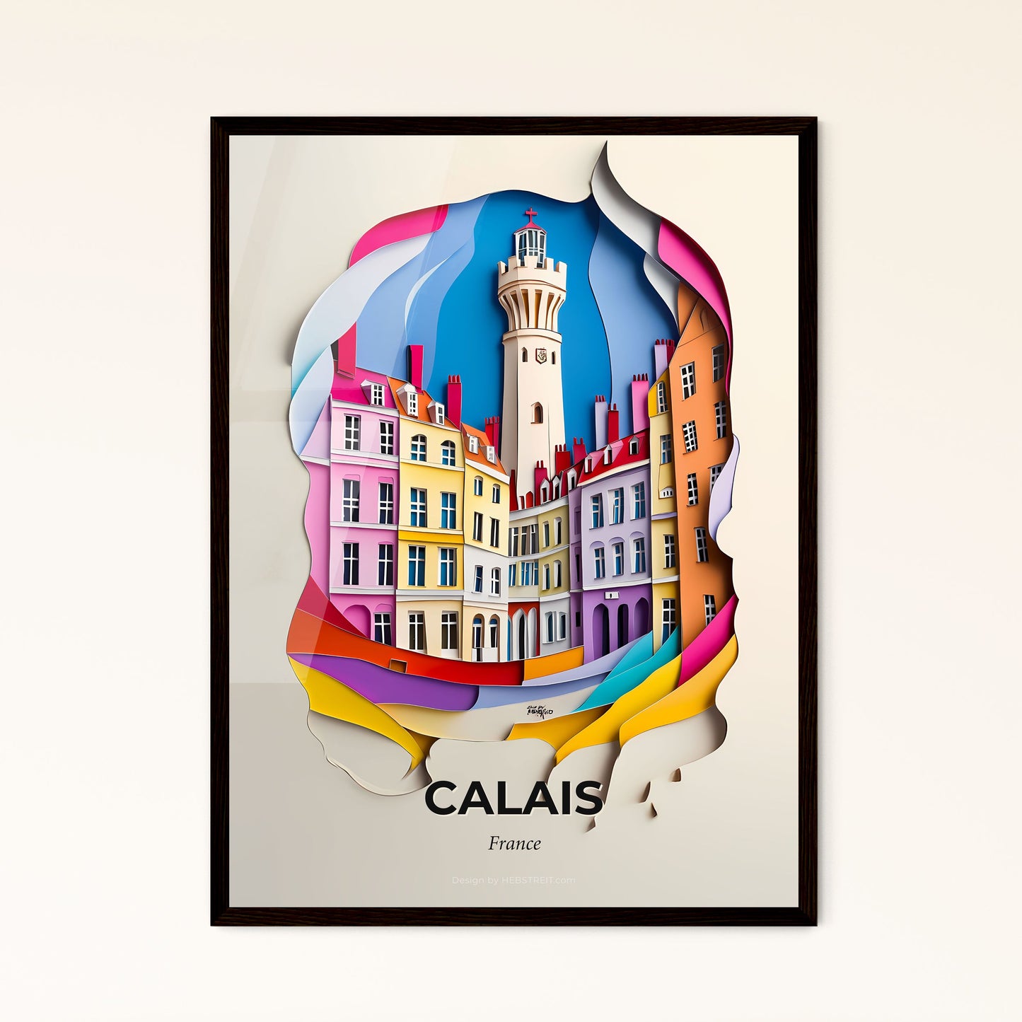 Vivid Calais, France - a paper cut of a city with a clock tower