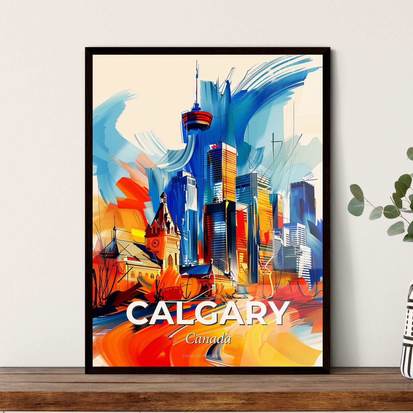 Vibrant Calgary, Canada - A Colorful Cityscape With A Clock Tower